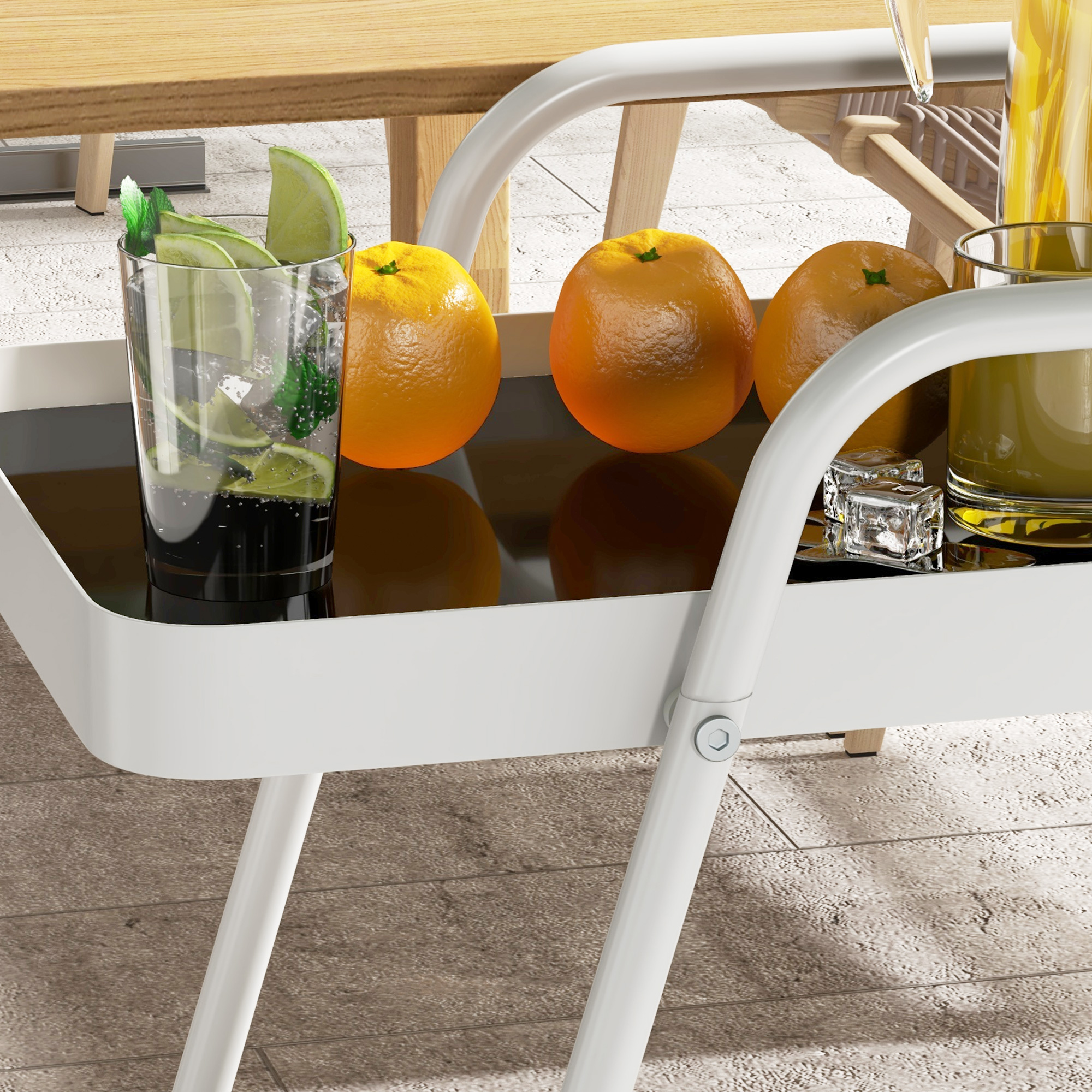 Outsunny Buitenserveerwagen, 2-laags, wijnrek, stalen frame, 86,5 x 51 x 78 cm, Zwart/Wit