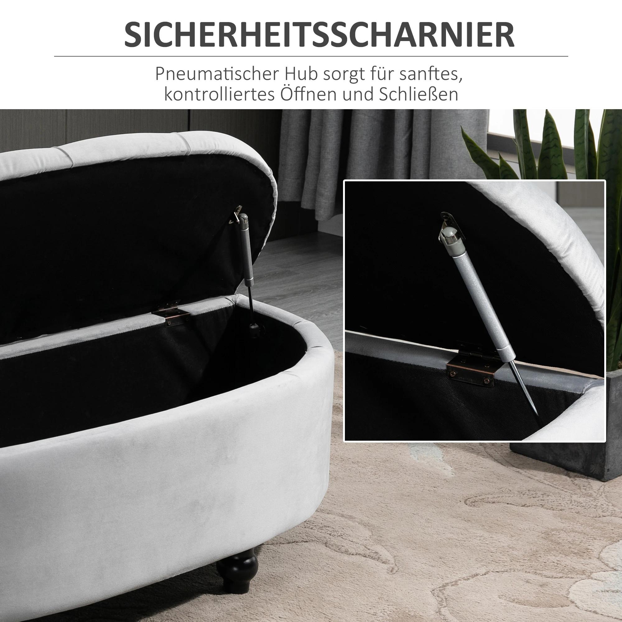 HOMCOM bank ottoman zitbank opbergdoos poef met opbergruimte open deksel voor slaapkamer velvet touch rubber hout grijs 120 x 46 x 42 cm