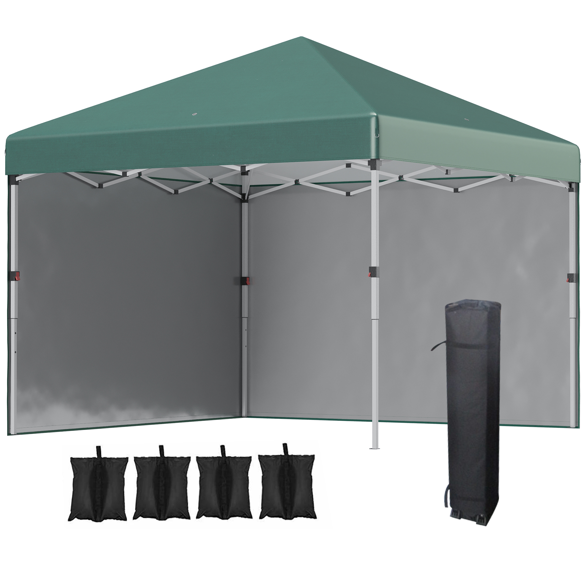 Outsunny Opvouwbare Paviljoen, 2 Zijwanden, Hoogteverstelbaar, Inclusief Transporttas, Roestvrij Stalen Frame, 3 x 3 m, Groen