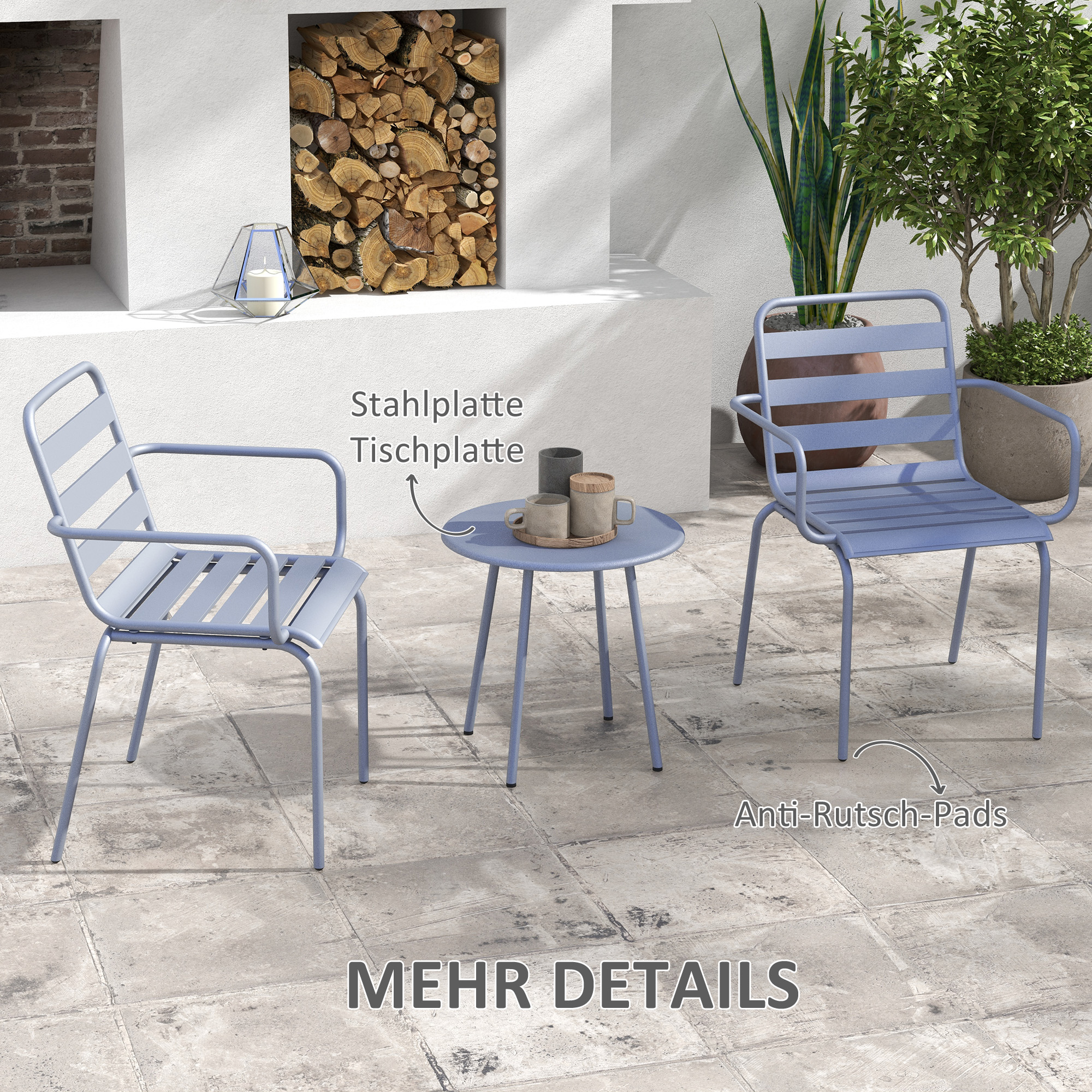Outsunny 3-delige Bistroset Balkonbistroset 2-delige Bistroset, opklapbaar, modern design, 51 x 58 x 78 cm, Lichtgrijs