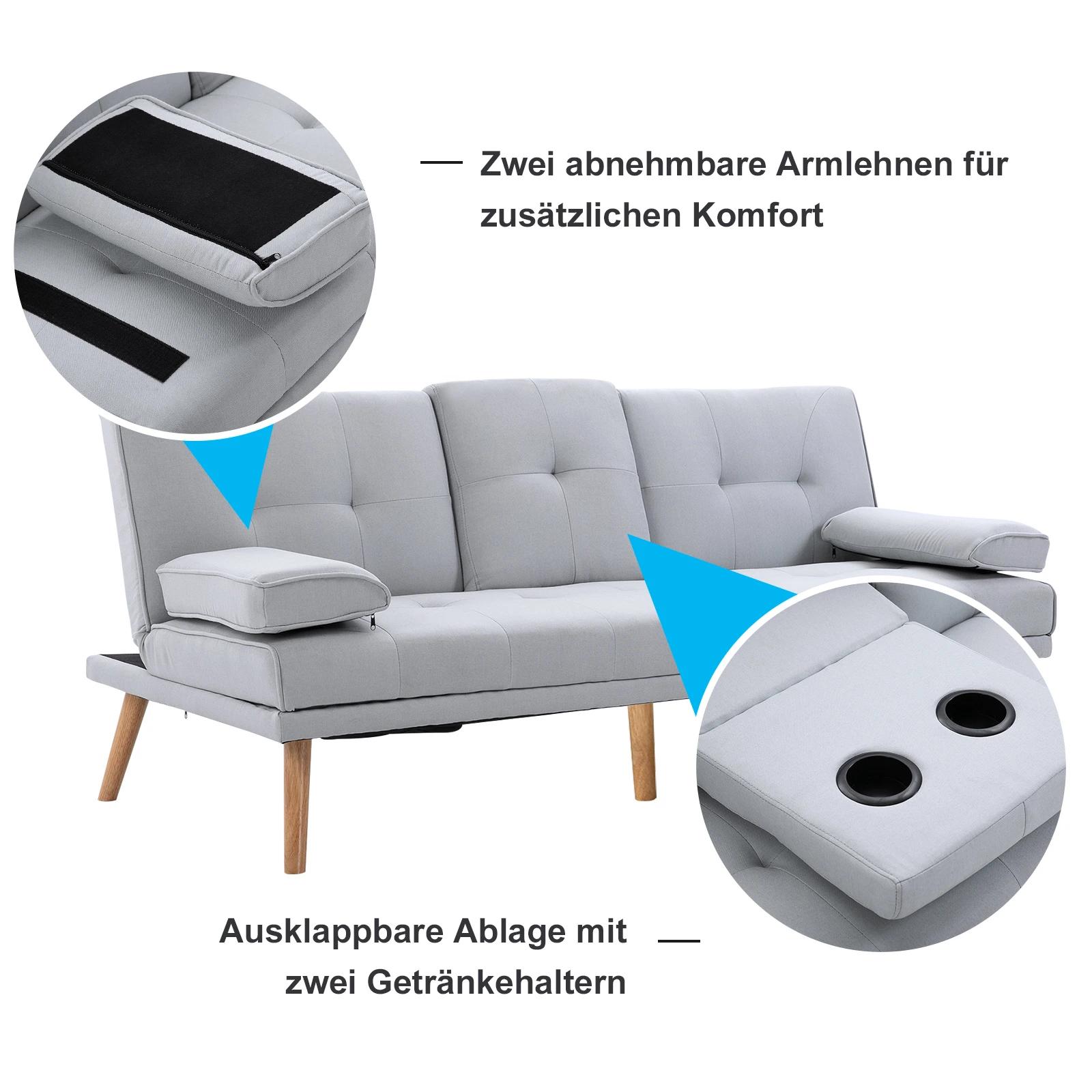 HOMCOM Slaapbank slaapbank slaapbank 3 zits linnen lichtgrijs