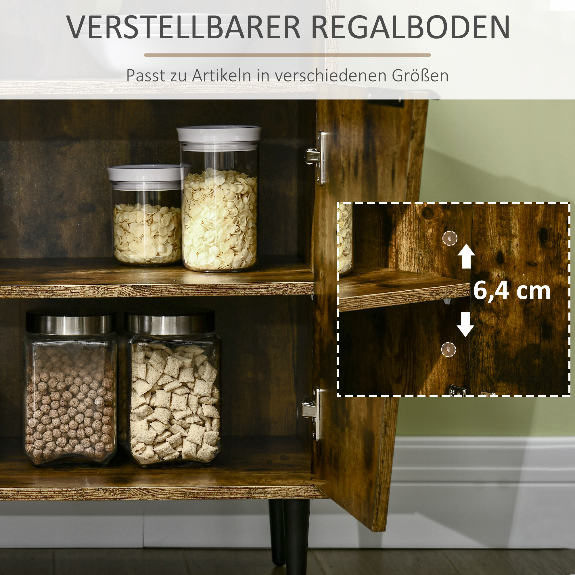 HOMCOM keukenkast dressoir opbergkast rustiek bruin + zwart