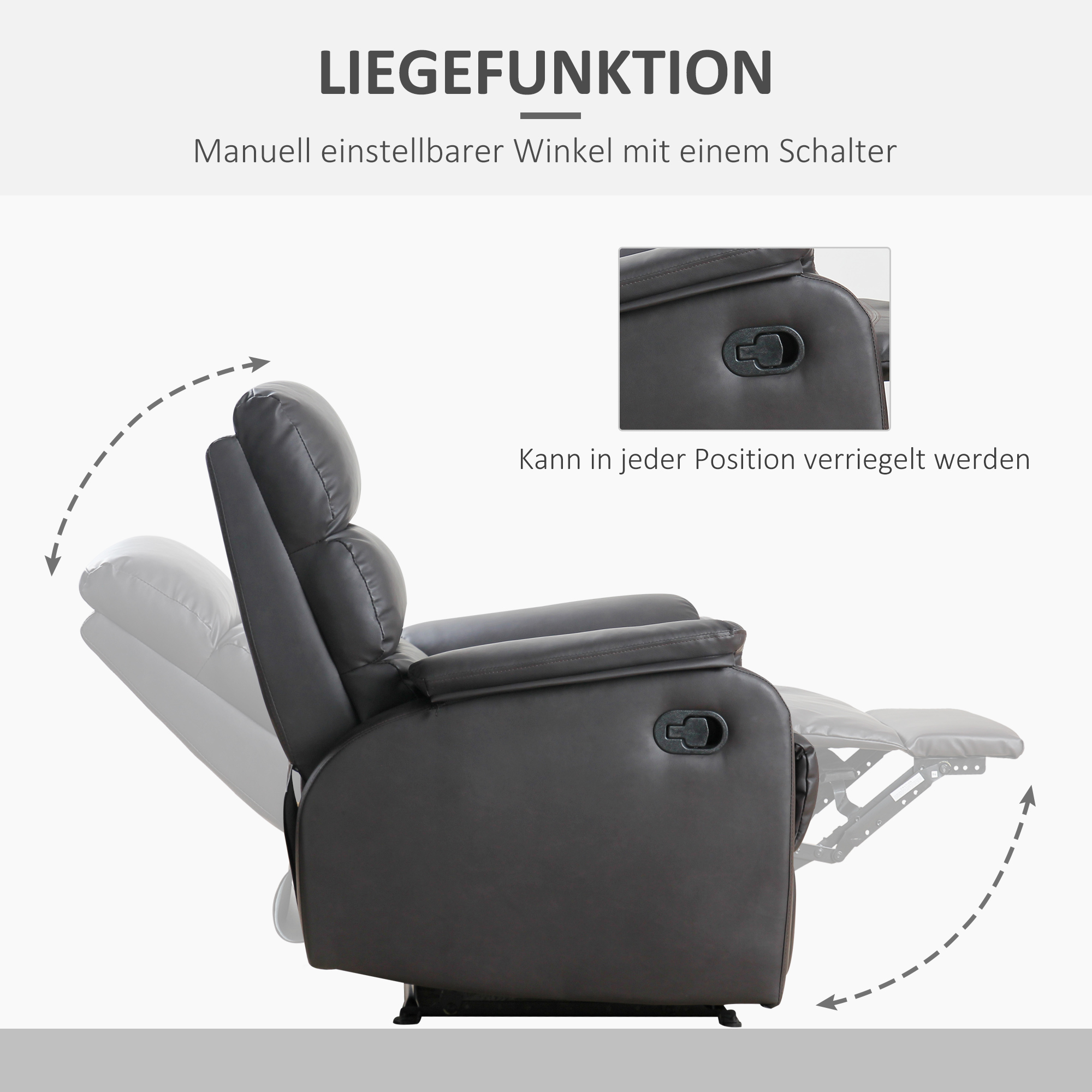 HOMCOM relaxstoel tv stoel bank stoel ligstoel verstelbaar ergonomisch kunstleer staal bruin + zwart 75 x 92 x 99 cm