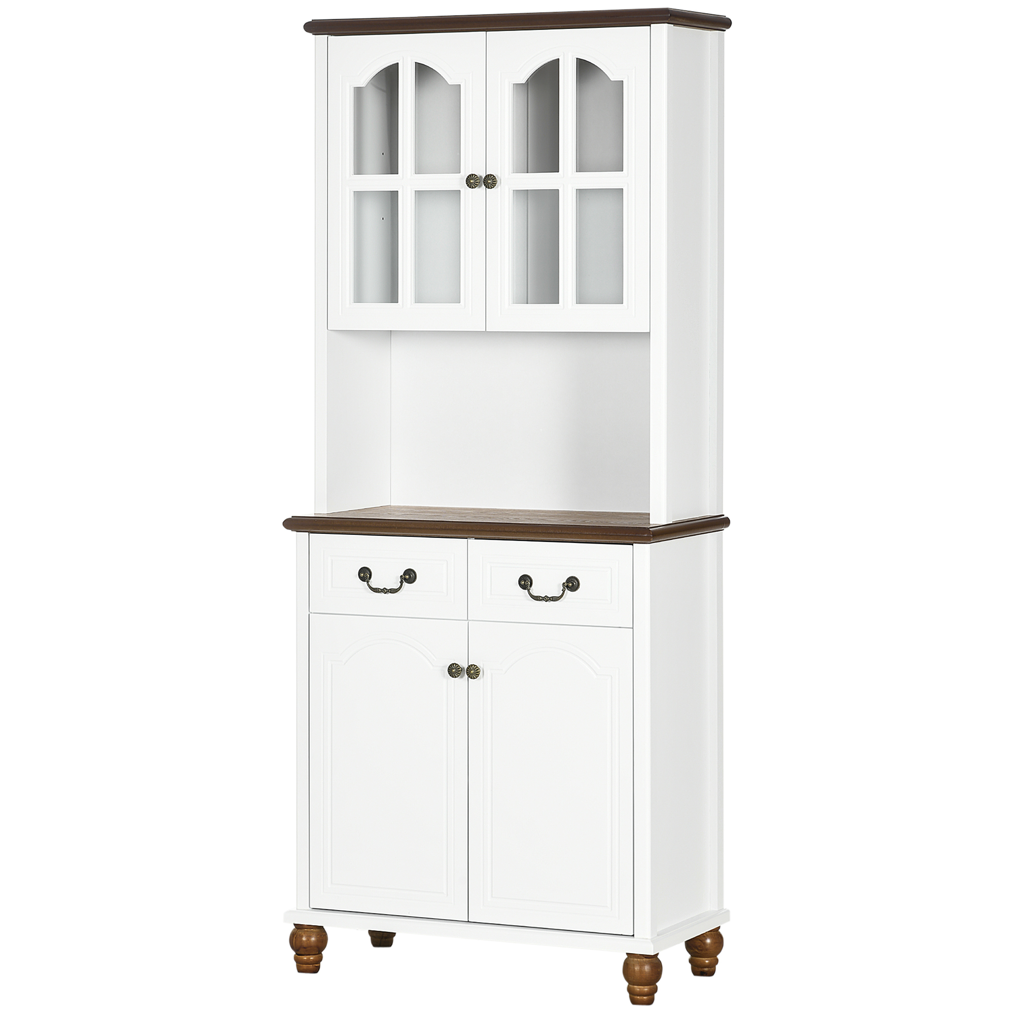 HOMCOM Kast voor in de keuken, buffet, 2 laden, 2 kastvakken, klassiek ontwerp, wit + donkerbruin, 76 x 38 x 182 cm