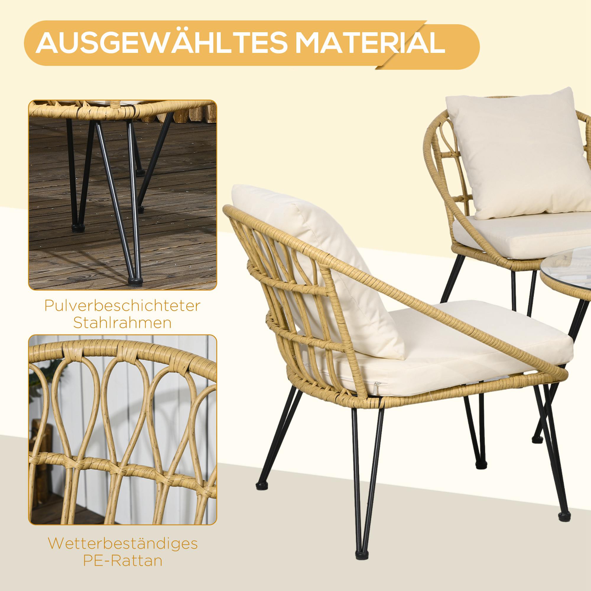Outsunny Tuinmeubelset 5-delig Outdoors Tuinmeubelset, Boho-stijl, 82 cm x 82 cm x 50 cm, Beige + Natuur