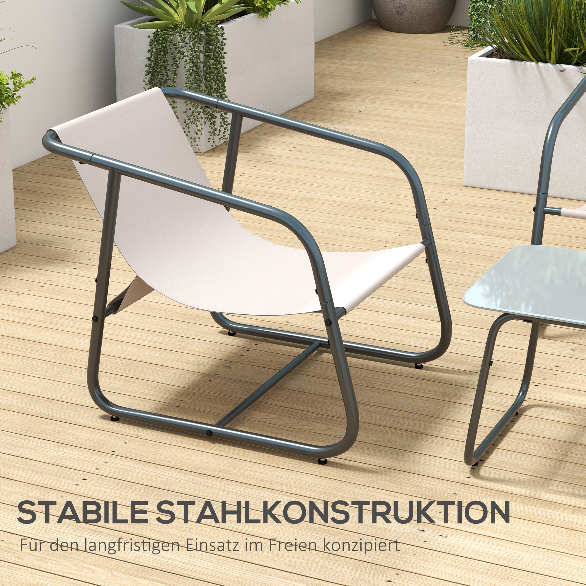 Outsunny 4-delige Tuinmeubelset Tuinzitgroep Loungemeubels, 1 Bank, 2 Stoelen, 1 Tafel, 110 x 70 x 70 cm, Crème + Zwart