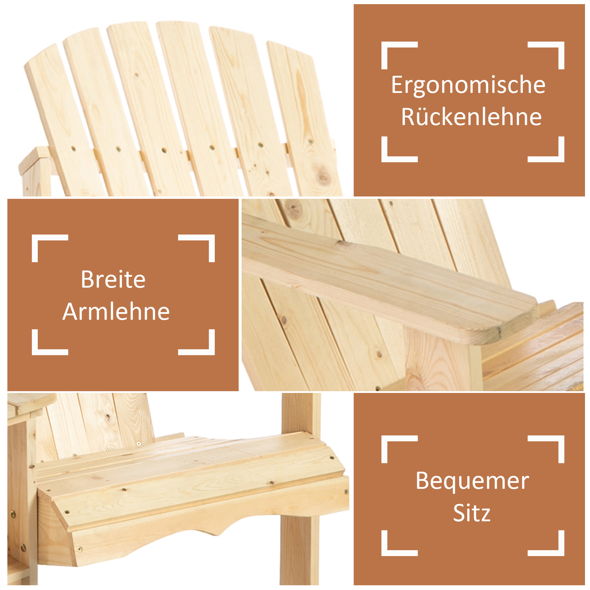 Outsunny 2 tuinstoelen met bijzettafel naturel dennenhout 178 x 87 x 92 cm