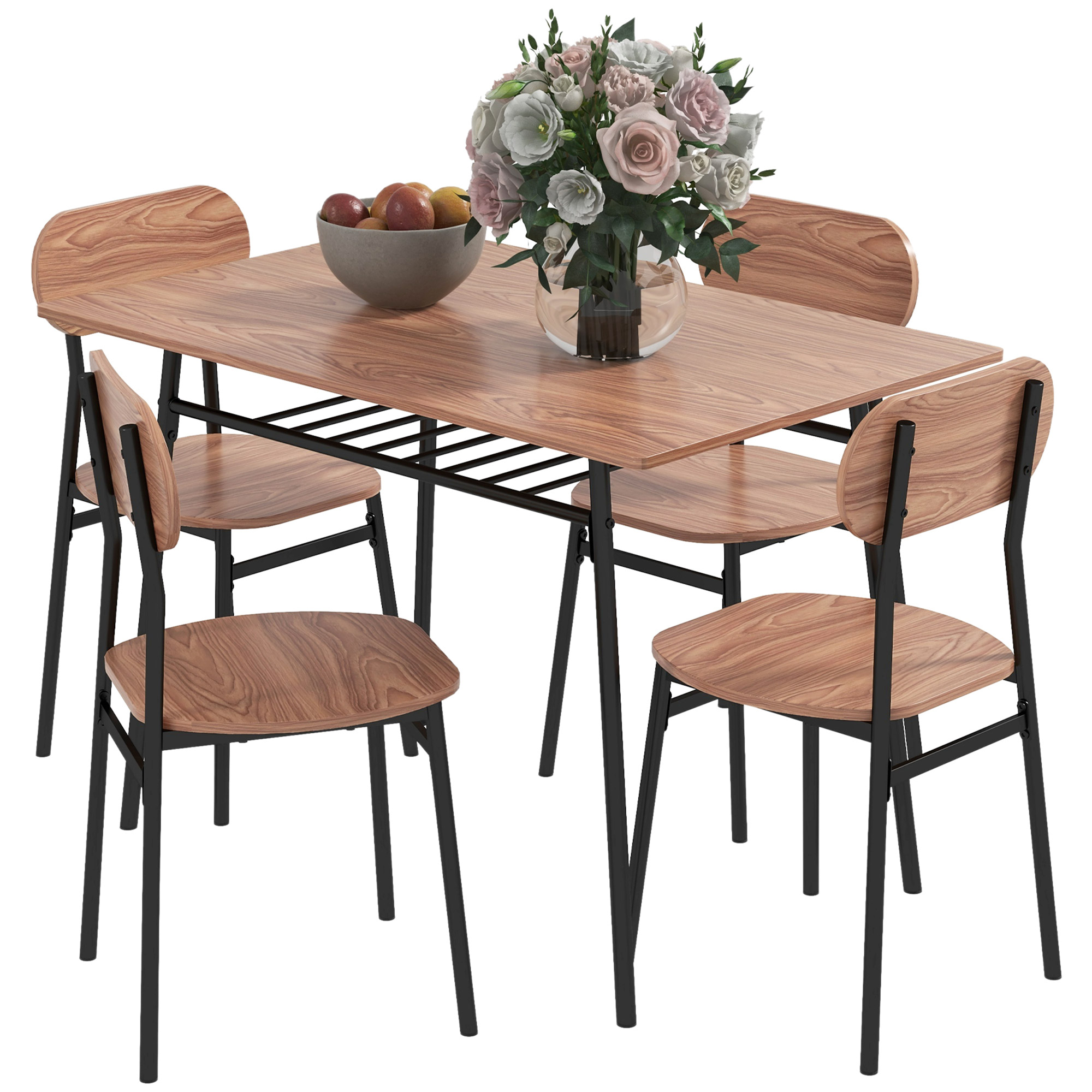 HOMCOM Eetkamerset Tafel met Stoelen Eettafel, Industrieel Ontwerp, 110 cm x 70 cm x 75 cm, Bruin