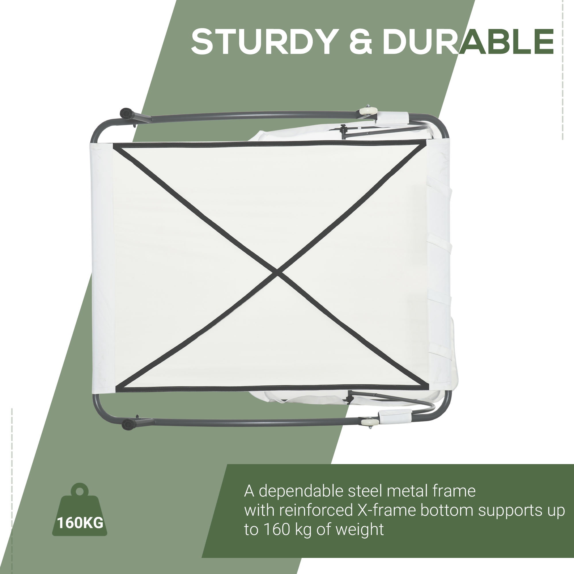 Outsunny Doppelliege Sonnenliege Relaxliege mit Sonnendach rollbar Stahl Cremeweiß/Grau