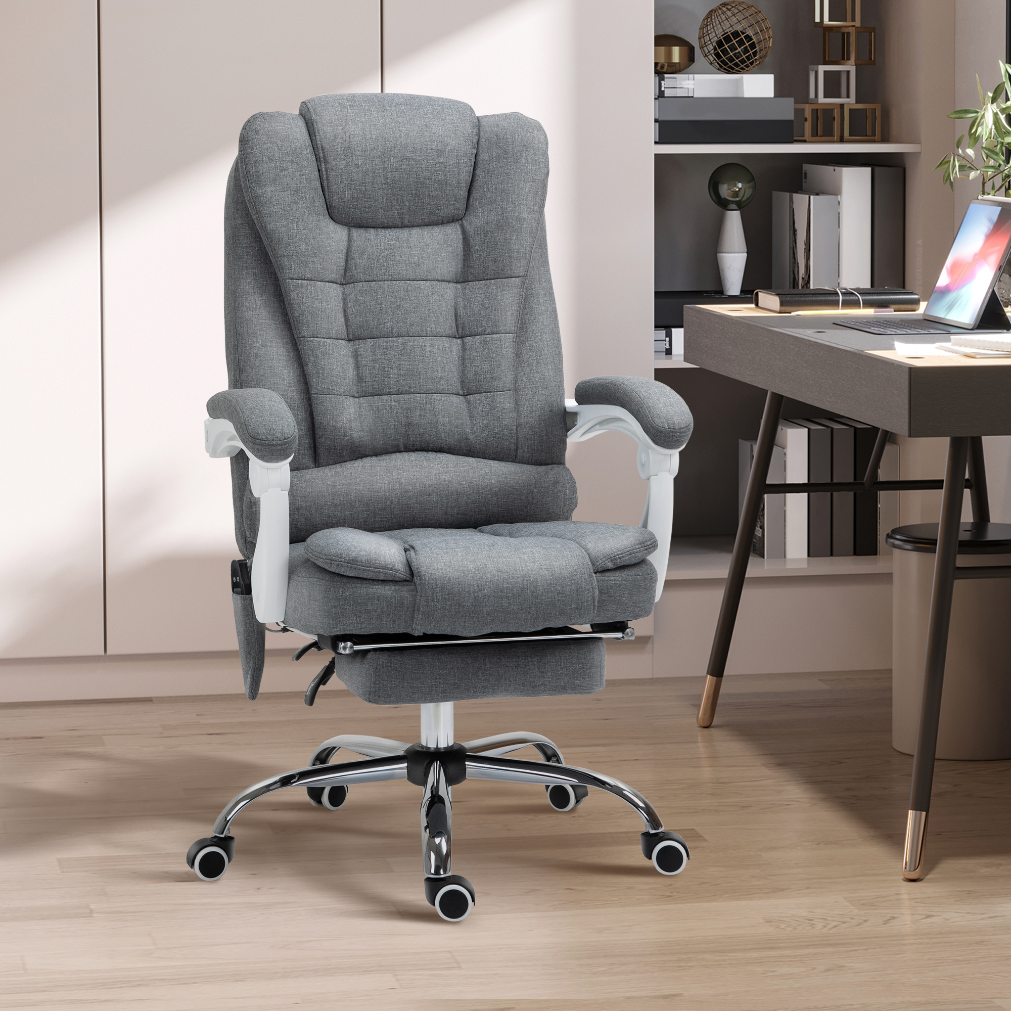 Vinsetto Ergonomische Massagestoel, 6 Vibratiepunten, Verstelbare Rugleuning, 360° Draaistoel, Grijs