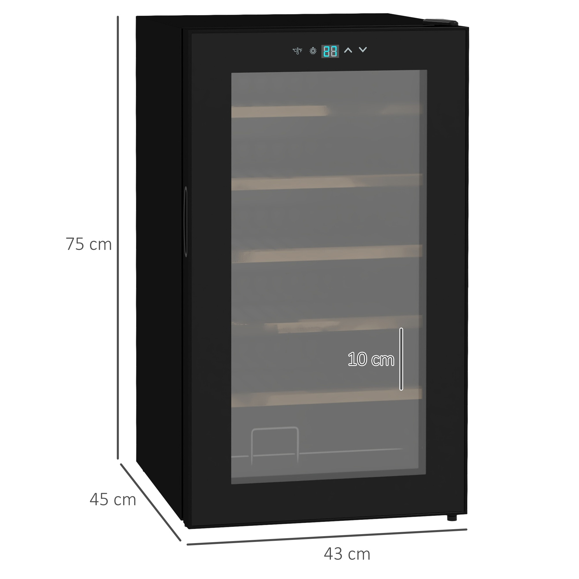 HOMCOM Wijnkoelkast voor 24 flessen, instelbare temperatuur van 5 tot 20° C, LED-verlichting, zwart, 43 x 45 x 75 cm