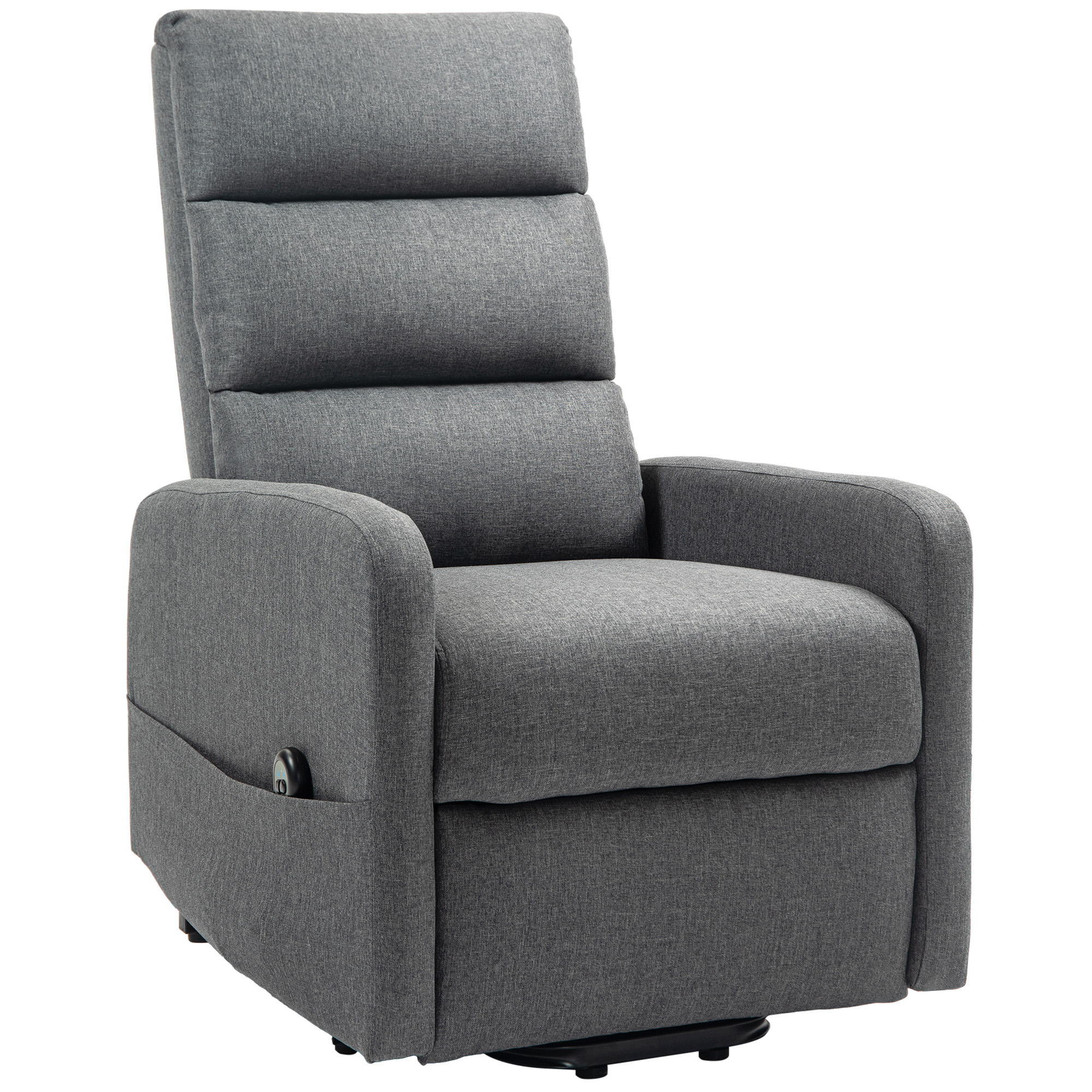HOMCOM Elektrische Relaxstoel met Opstaanhulp, Afstandsbediening, Zacht Schuim, Zijvak, Bekleding in Linnenlook, Grijs