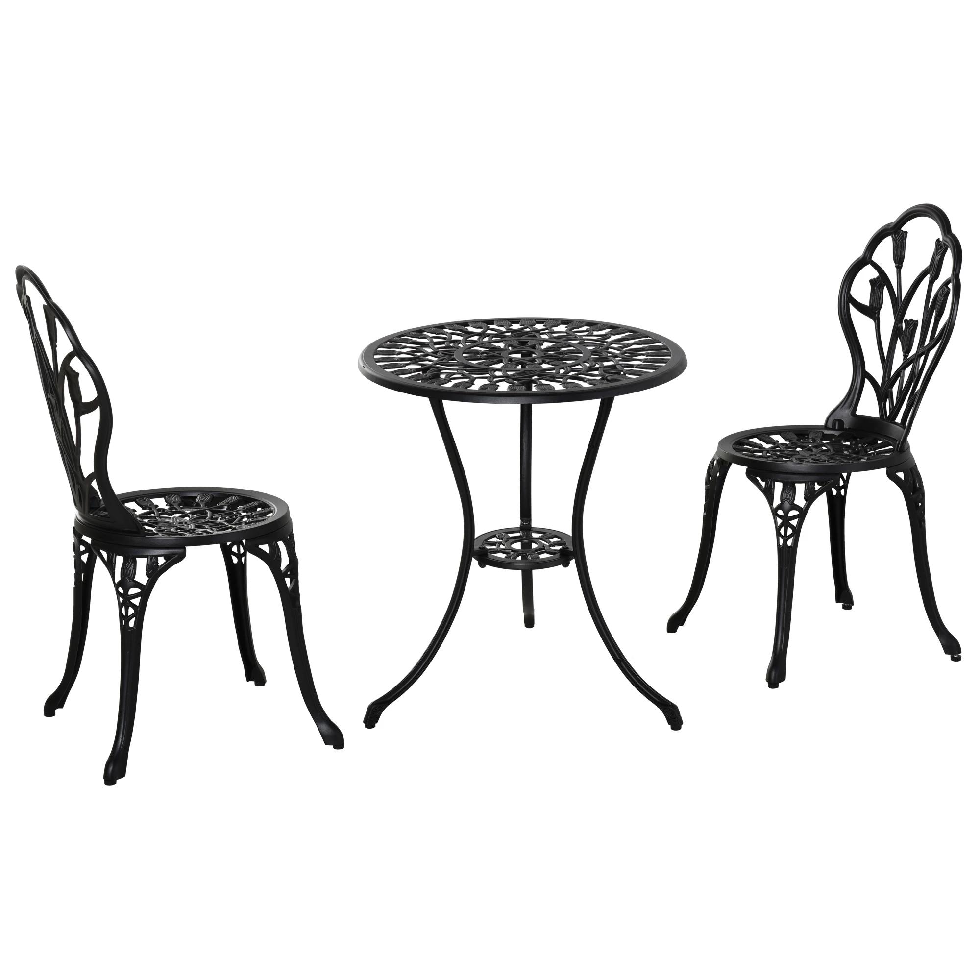 zitgroep 3-delige eetgroep tuinmeubelset 1 tafel + 2 stoelen aluminium zwart