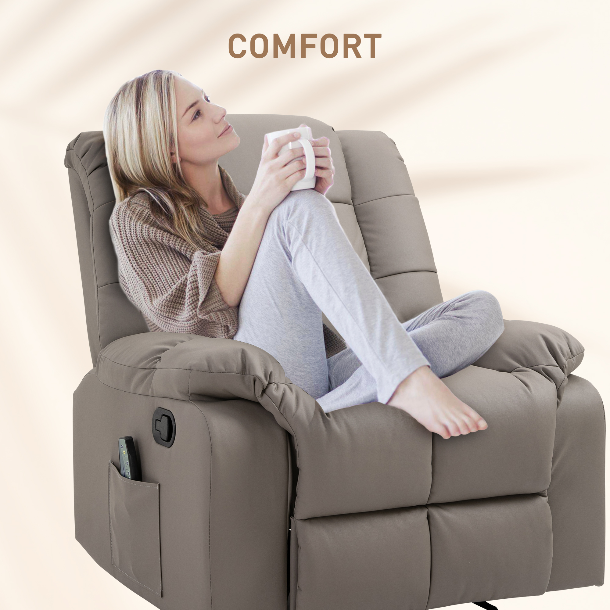 HOMCOM massagebank, tv-stoel, relaxstoel met massagefunctie, PU-leer + hout + metaal + schuimstof, 90 x 97 x 99 cm massagebank tv-stoel ligfunctie | Aosom.nl