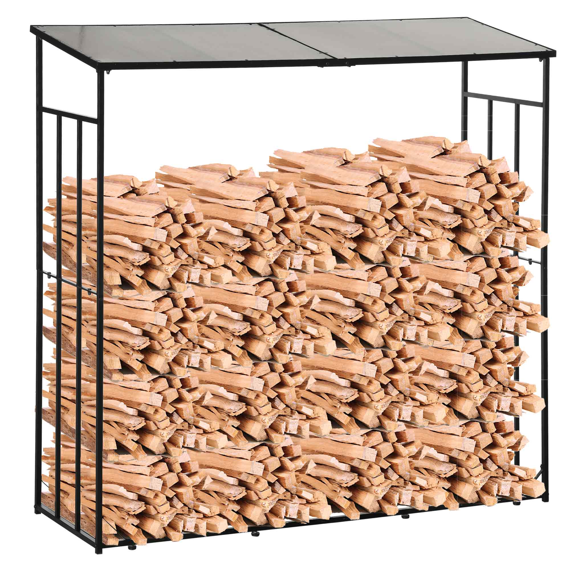 Outsunny Houtopslag voor buiten, tot 2100 kg, polycarbonaat dak, metalen frame, 185 x 67 x 185 cm
