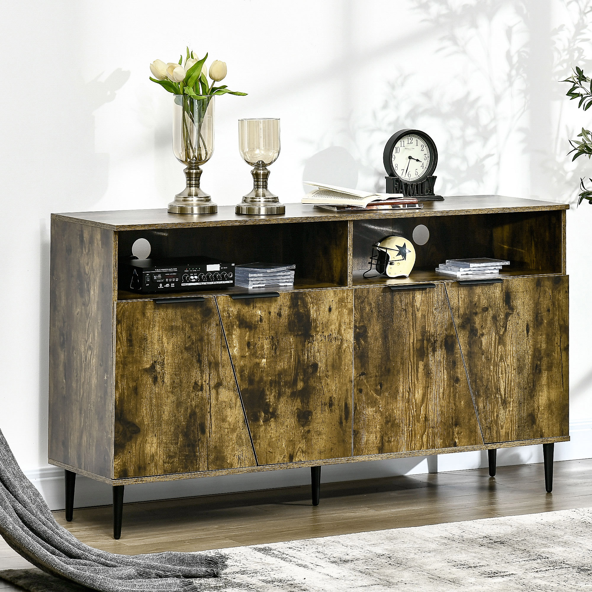 HOMCOM keukenkast dressoir opbergkast rustiek bruin + zwart