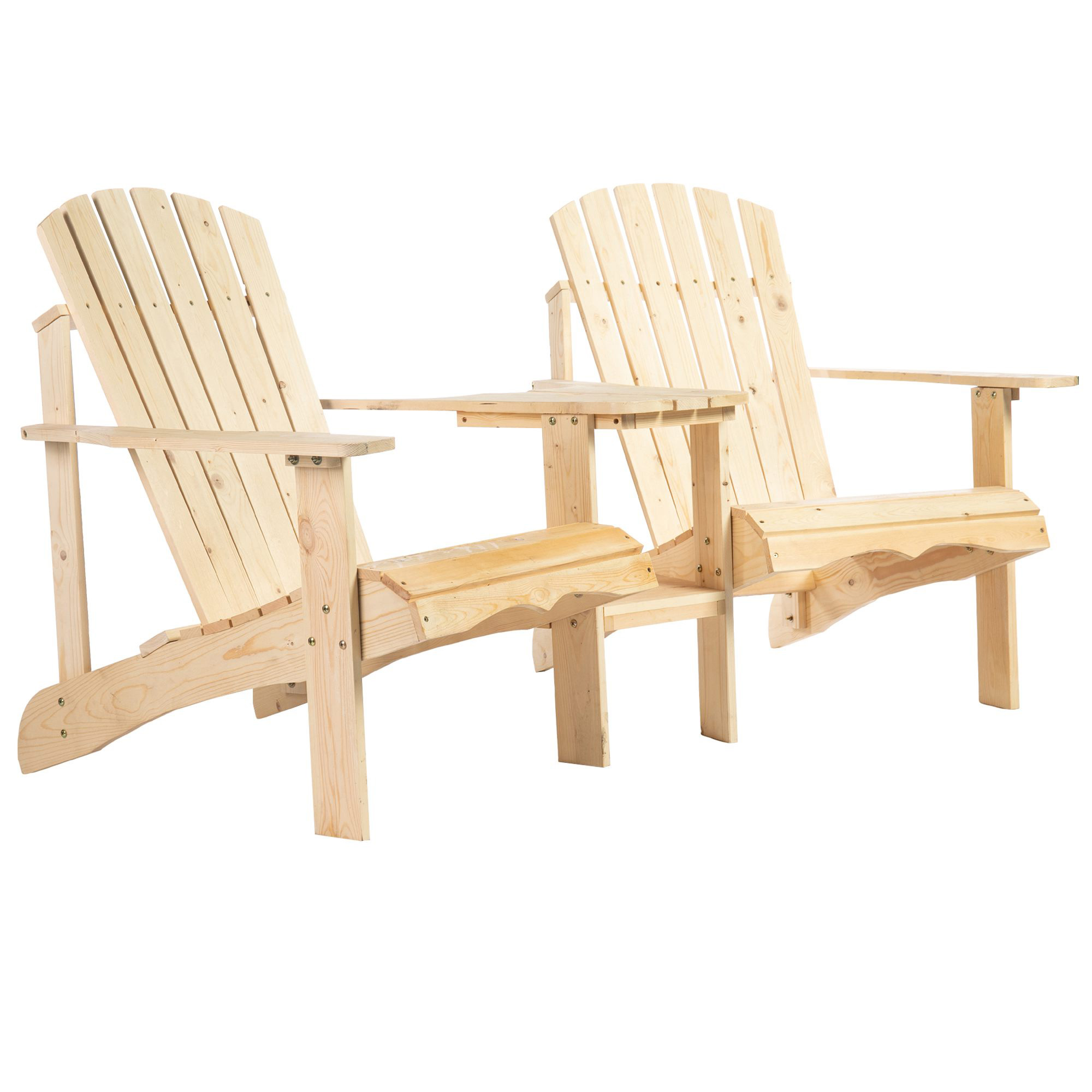 Outsunny 2 tuinstoelen met bijzettafel naturel dennenhout 178 x 87 x 92 cm