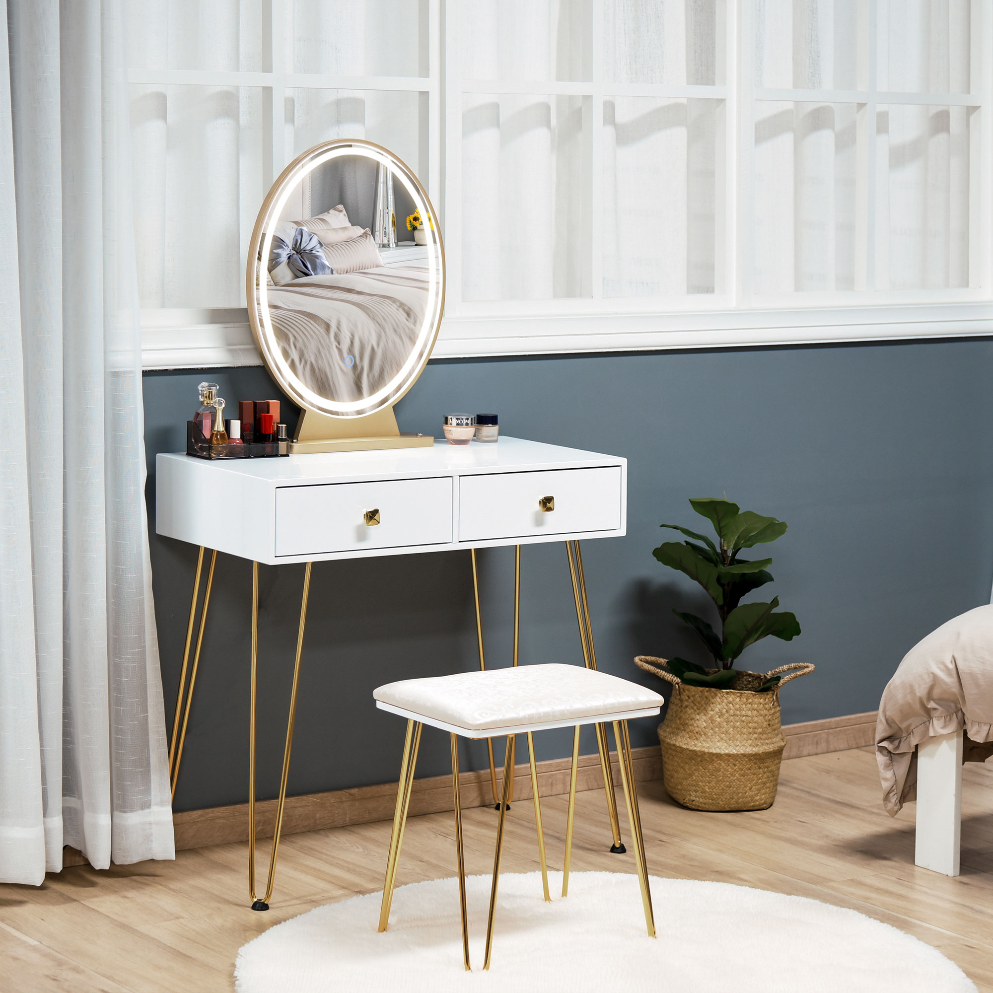 HOMCOM make-uptafel gestoffeerde kruk retro design