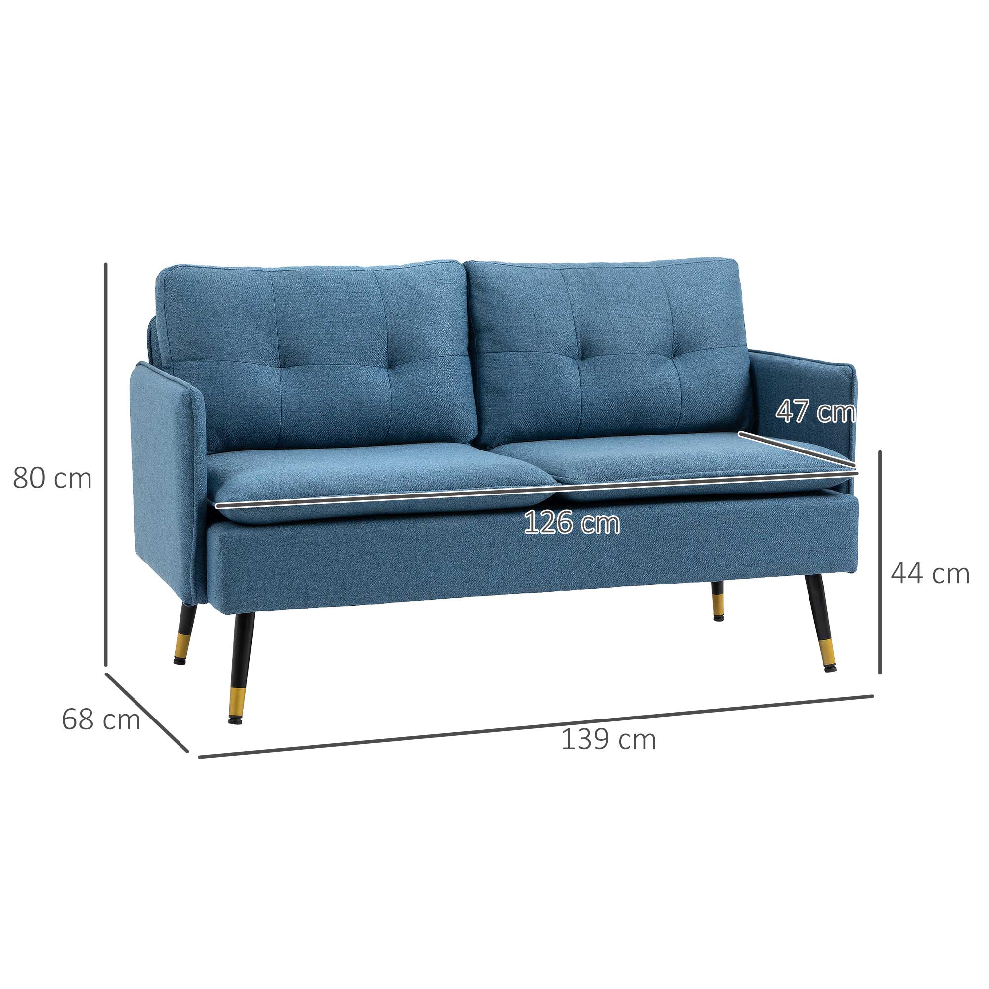HOMCOM Retrodesign Tweezitsbank met Knoopstiksel, Sofa in Linnenlook, Donkerblauw