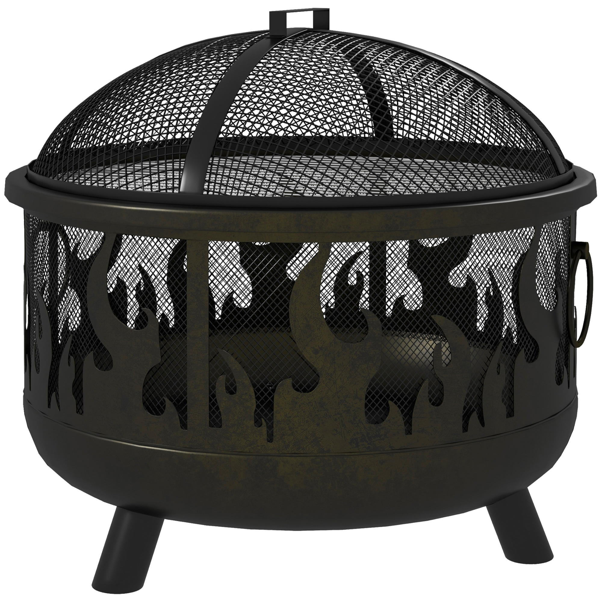 Outsunny Vuurkorf Vuurplaats, inclusief vonkbescherming, 1 pook, Ø61,5 cm x 52 cm, Zwart
