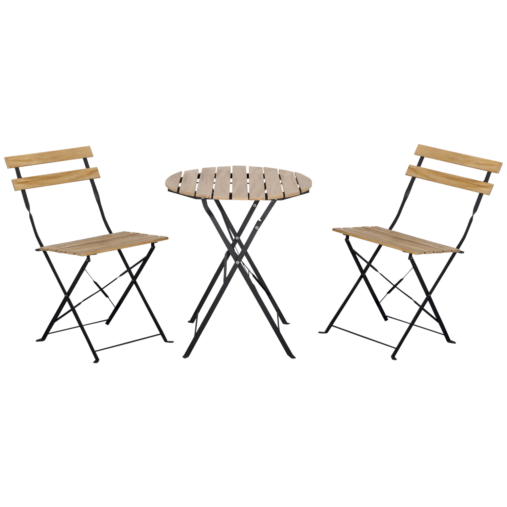 Outsunny 3-delige opvouwbare bistroset massief hout + stalen frame natuurlijke kleur