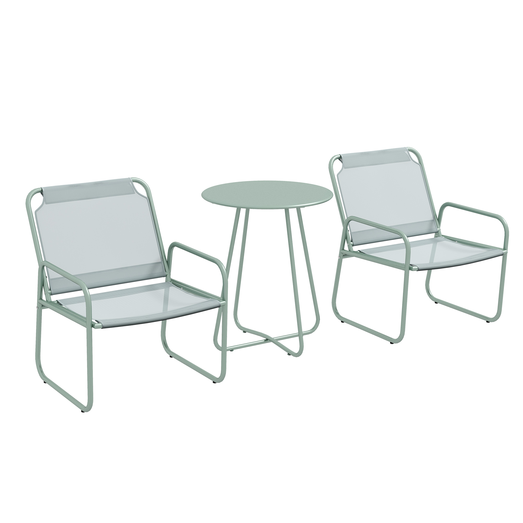 Outsunny 3-delige tuinmeubelset, 2 stoelen met ademende stoffen bekleding, 1 ronde tafel Ø60 cm, Groen