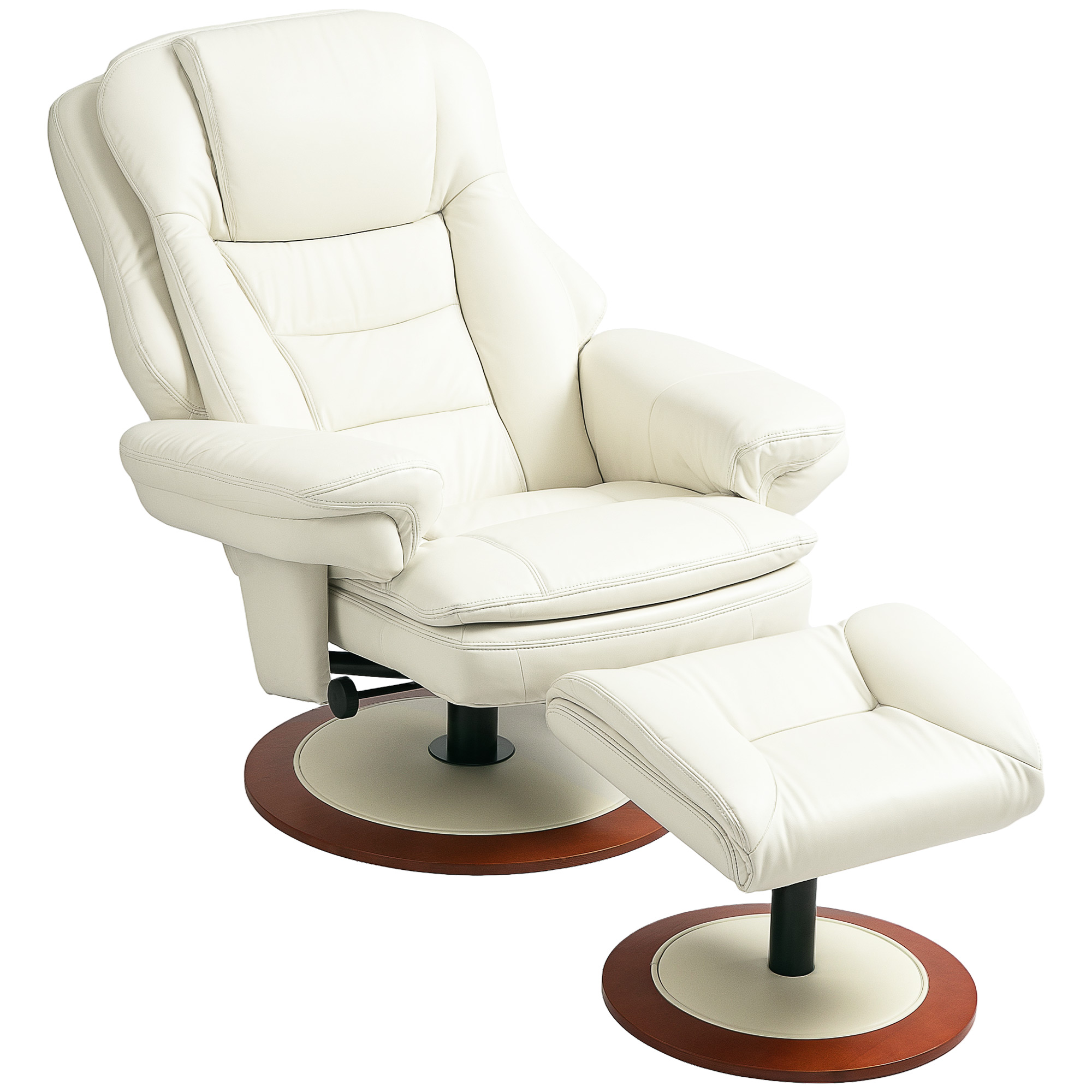 HOMCOM Relaxfauteuil met Voetenbank, 360° Draaibaar, Ergonomisch, Kunstleer, 94 x 98 x 104 cm, Crèmewit