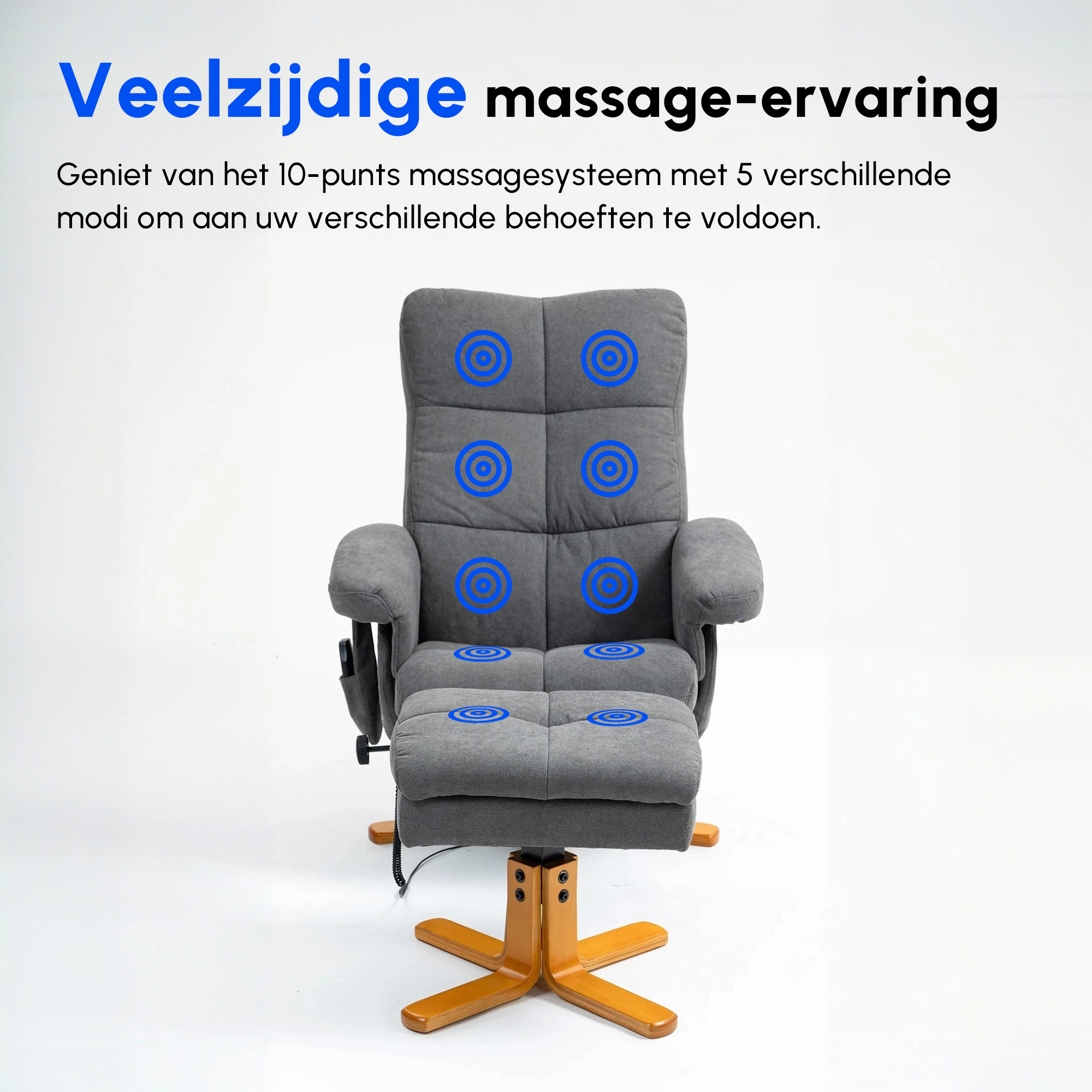 HOMCOM massagestoel met voetenbank relaxstoel 145 ° helling kunstleer donkergrijs 80 x 86 x 90 cm