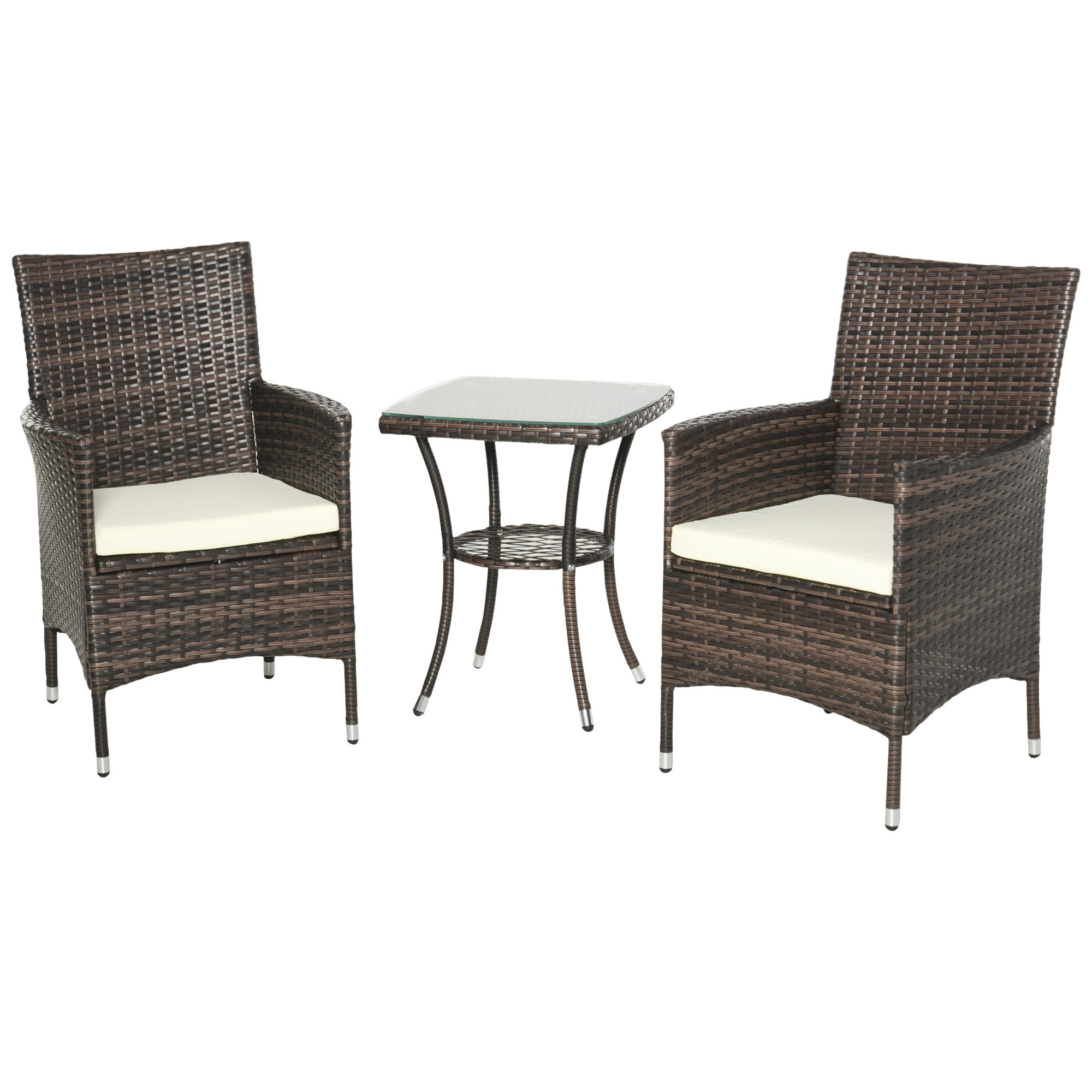 Outsunny 3-delige zitgroep voor in de tuin, rotan tuinset, poly-rotan, bruin