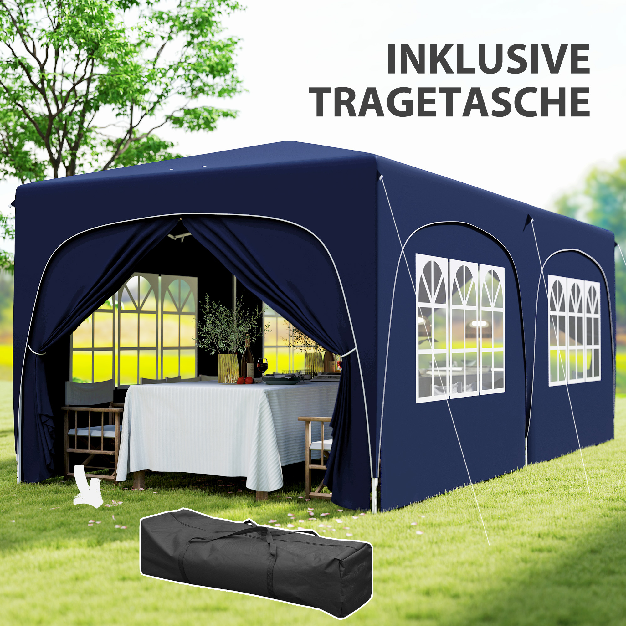 Outsunny 3 x 6 m Pop-up Paviljoen met Zijwanden, UPF50+ Hoogteverstelbaar Tuinpaviljoen met Draagtas en Zandzakken