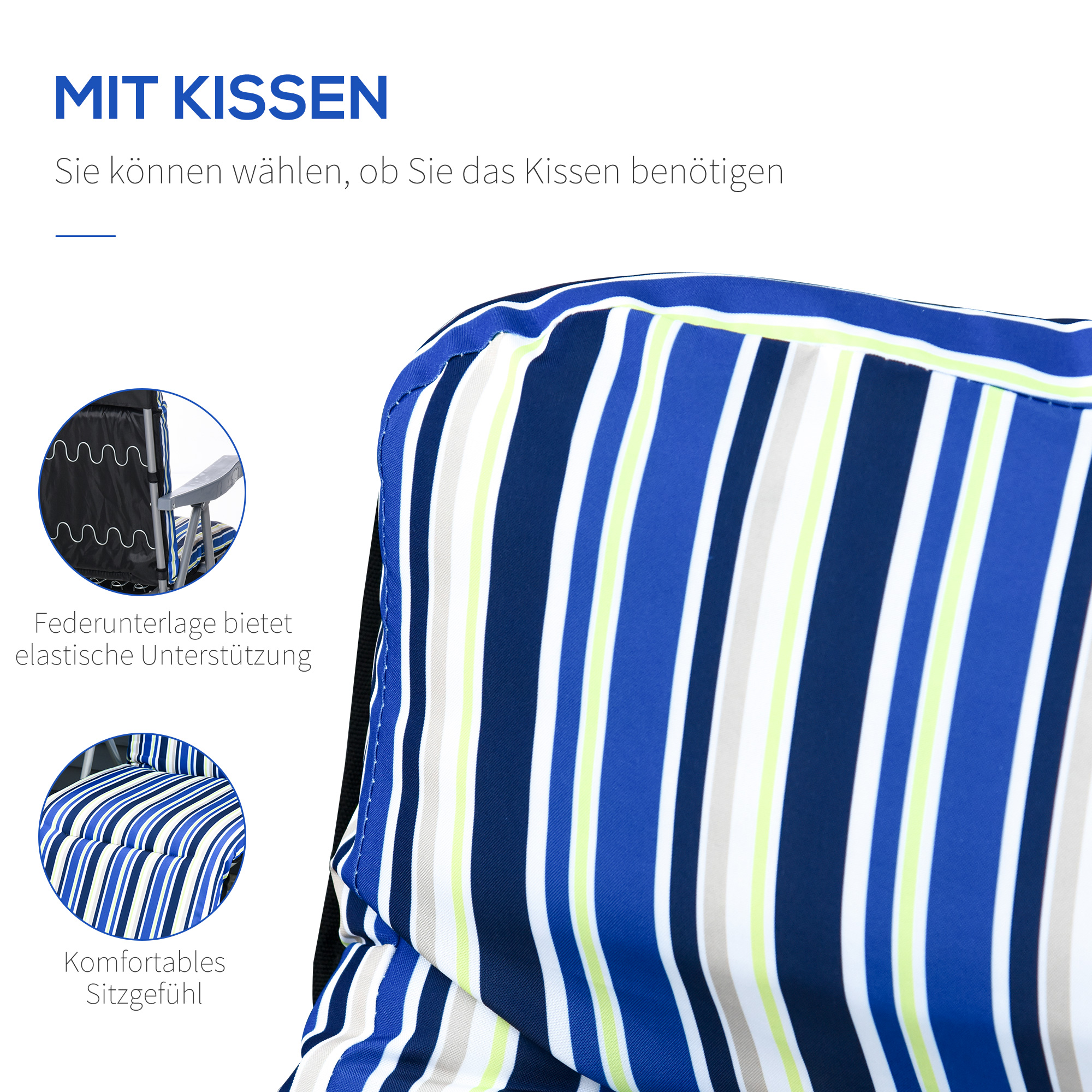 Outsunny ligstoel set met kussens opvouwbaar blauw 60 x 75 x 65-102 cm