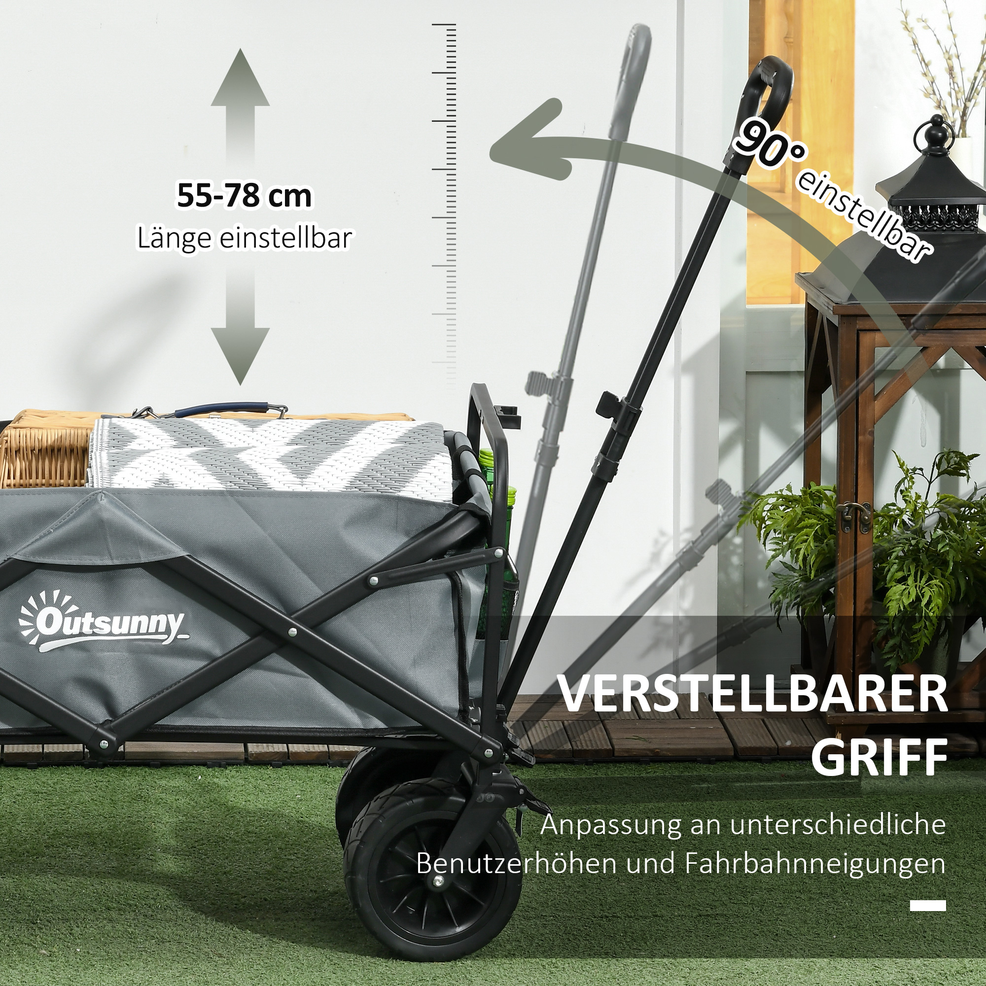 Outsunny Opvouwbare Bolderkar met Koeltas - Stalen Frame - Draagvermogen tot 100 kg - Afmetingen 113x57x77-100 cm - Donkergrijs