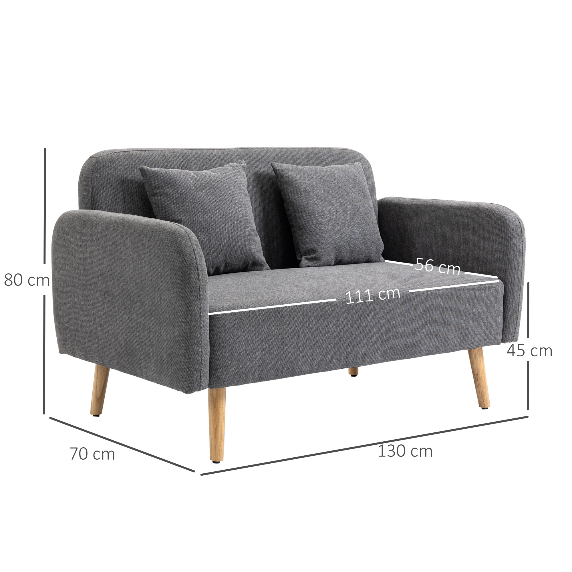 HOMCOM 2-zits tweepersoonsbank 130 cm x 70 cm x 80 cm