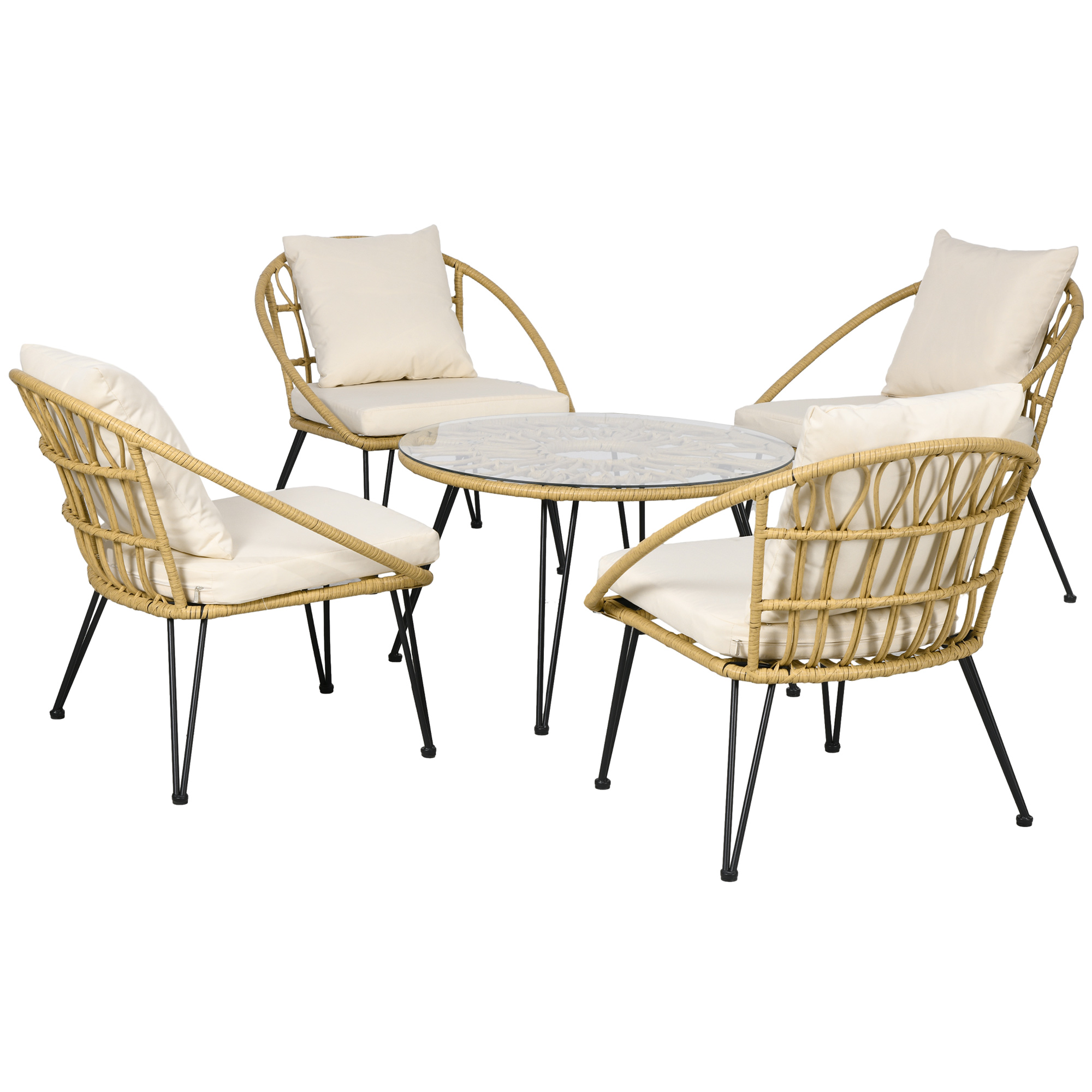Outsunny Tuinmeubelset 5-delig Outdoors Tuinmeubelset, Boho-stijl, 82 cm x 82 cm x 50 cm, Beige + Natuur