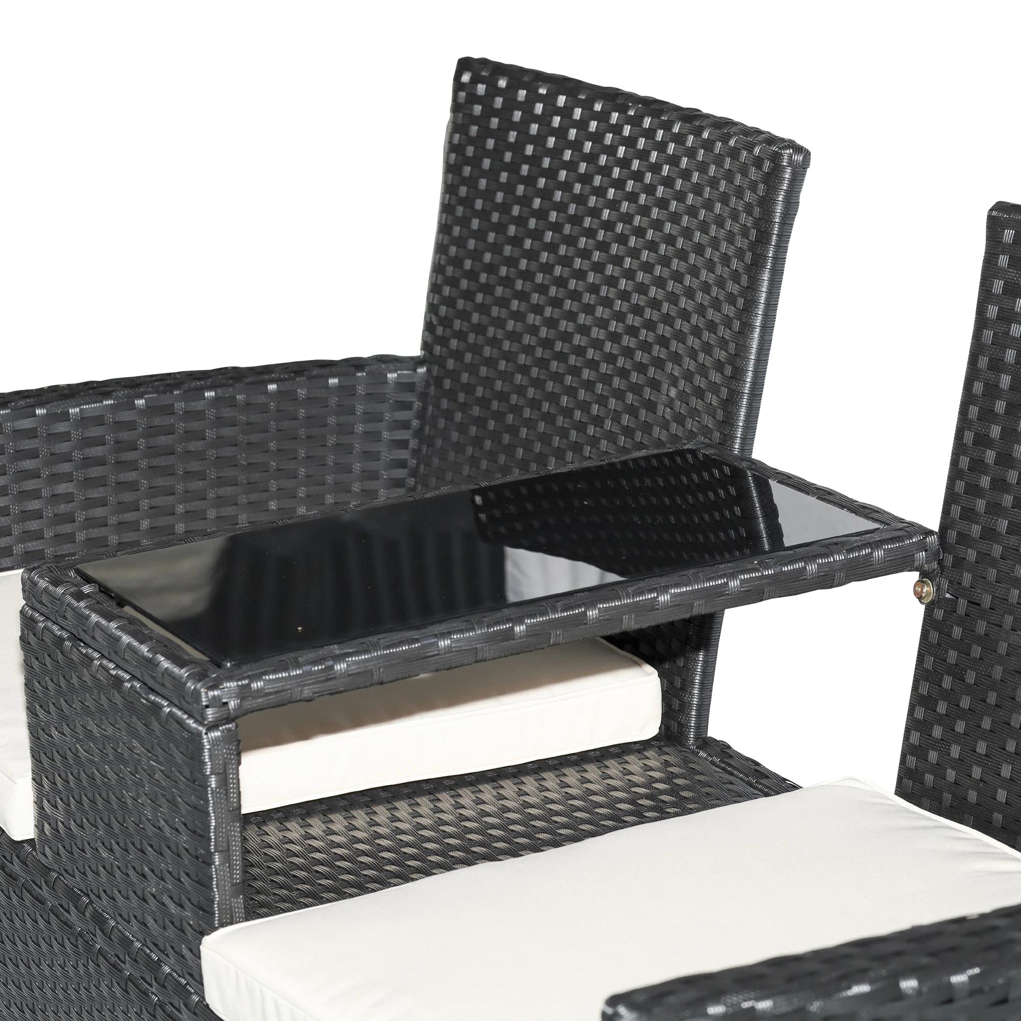 Poly-rotan tuinbank met tafel tuinbank bank 2-zits staal zwart