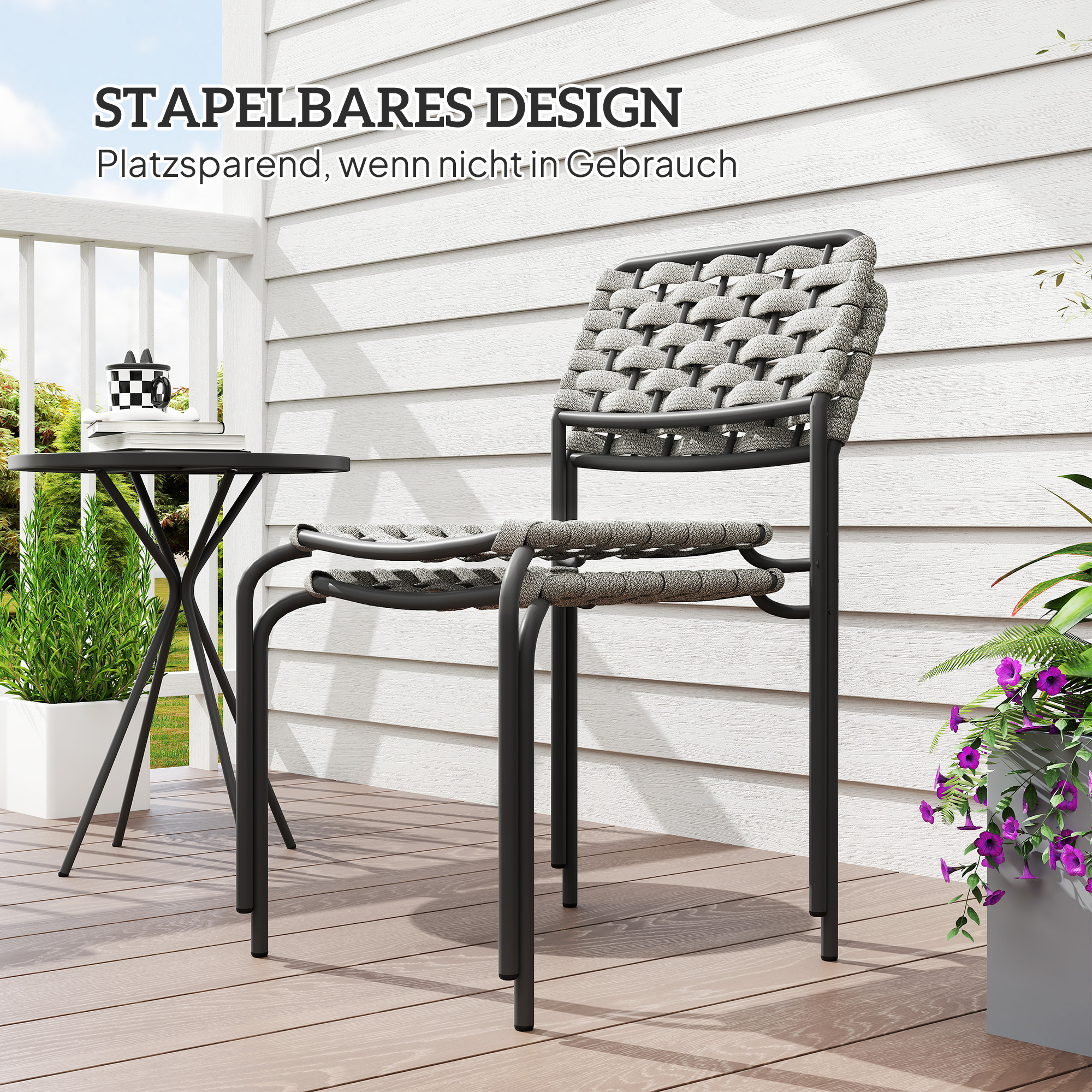 Outsunny Polyrattan Tuinmeubelset, Outdoor Lounge Balkonmeubel voor 2, 3-Delig 2 Stoelen, Tafel Grijs