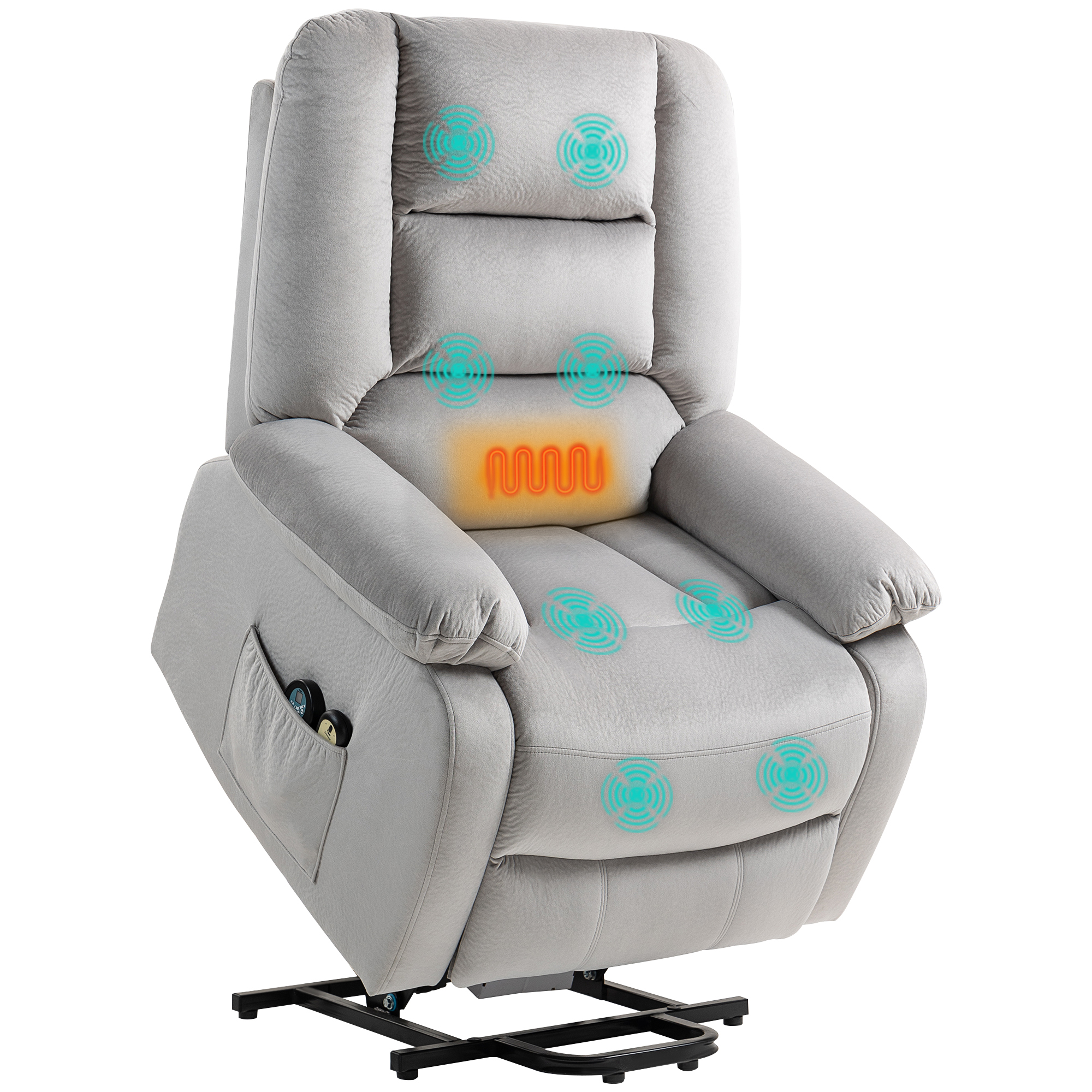 HOMCOM Opstaan Stoel met Massagefunctie, 90x93x110cm, Lichtgrijs