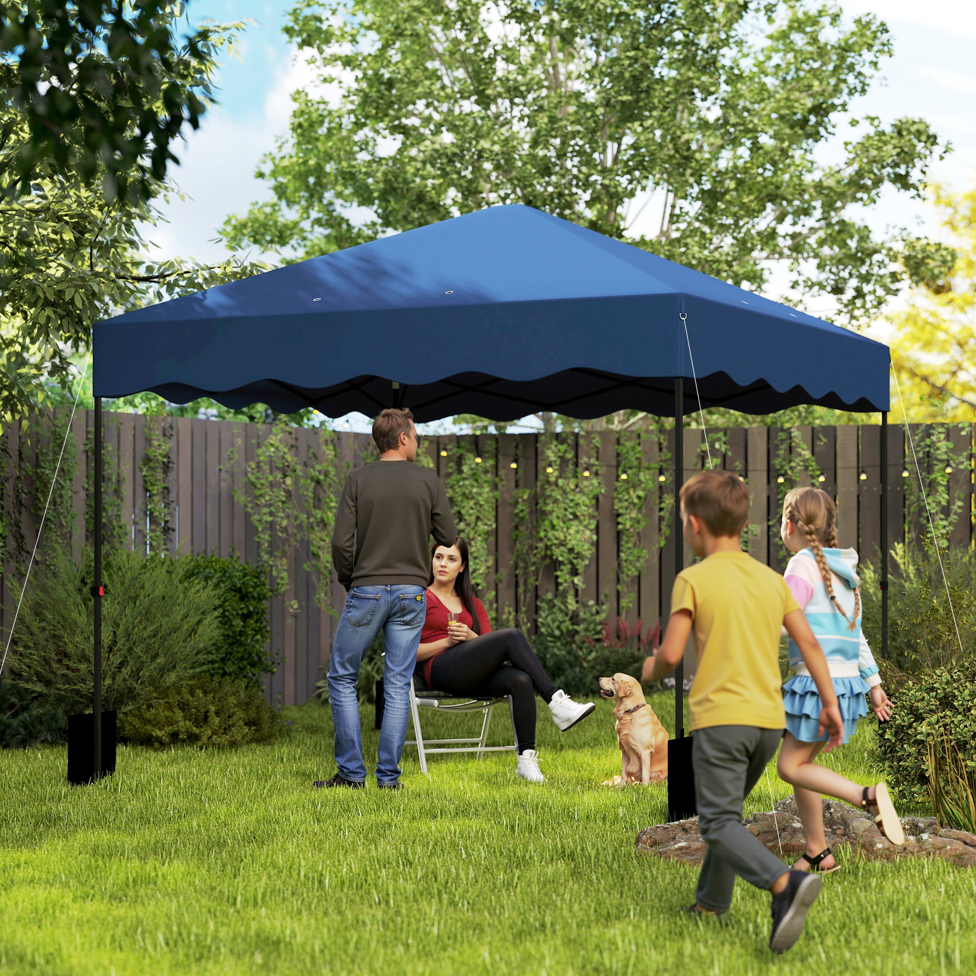 Outsunny 3 x 3 m Pop-up Paviljoen, Hoogteaanpasbaar Tuinpaviljoen, met RolTas, voor Tuin, Terras, Metaal, Stof, Donkerblauw