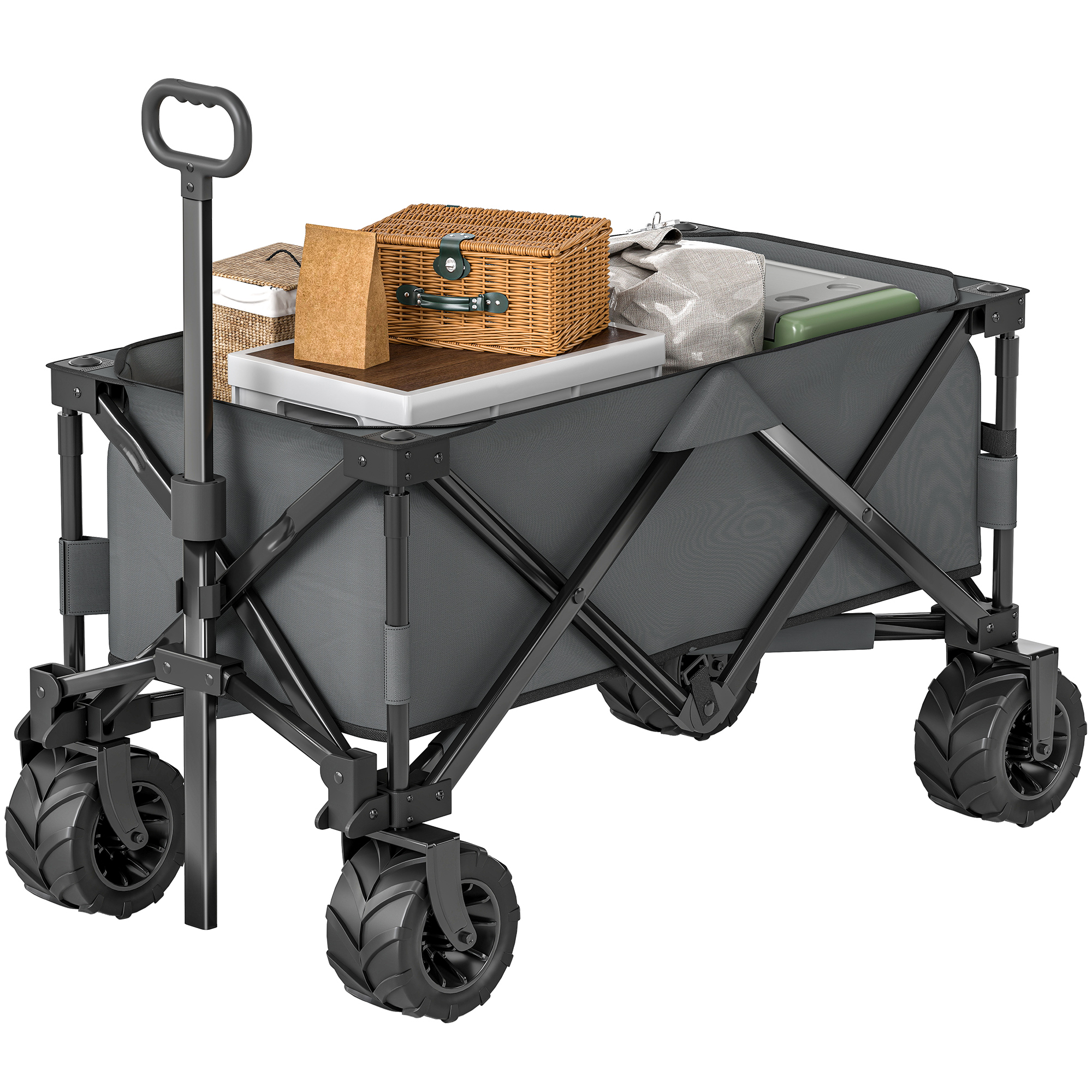 Outsunny handkar opvouwbare handkar 360° tuinwagen transportwagen met telescopisch handvat in hoogte verstelbare handgreep strandwagen metaal Oxford donkergrijs 108 x 53 x 59-89 cm