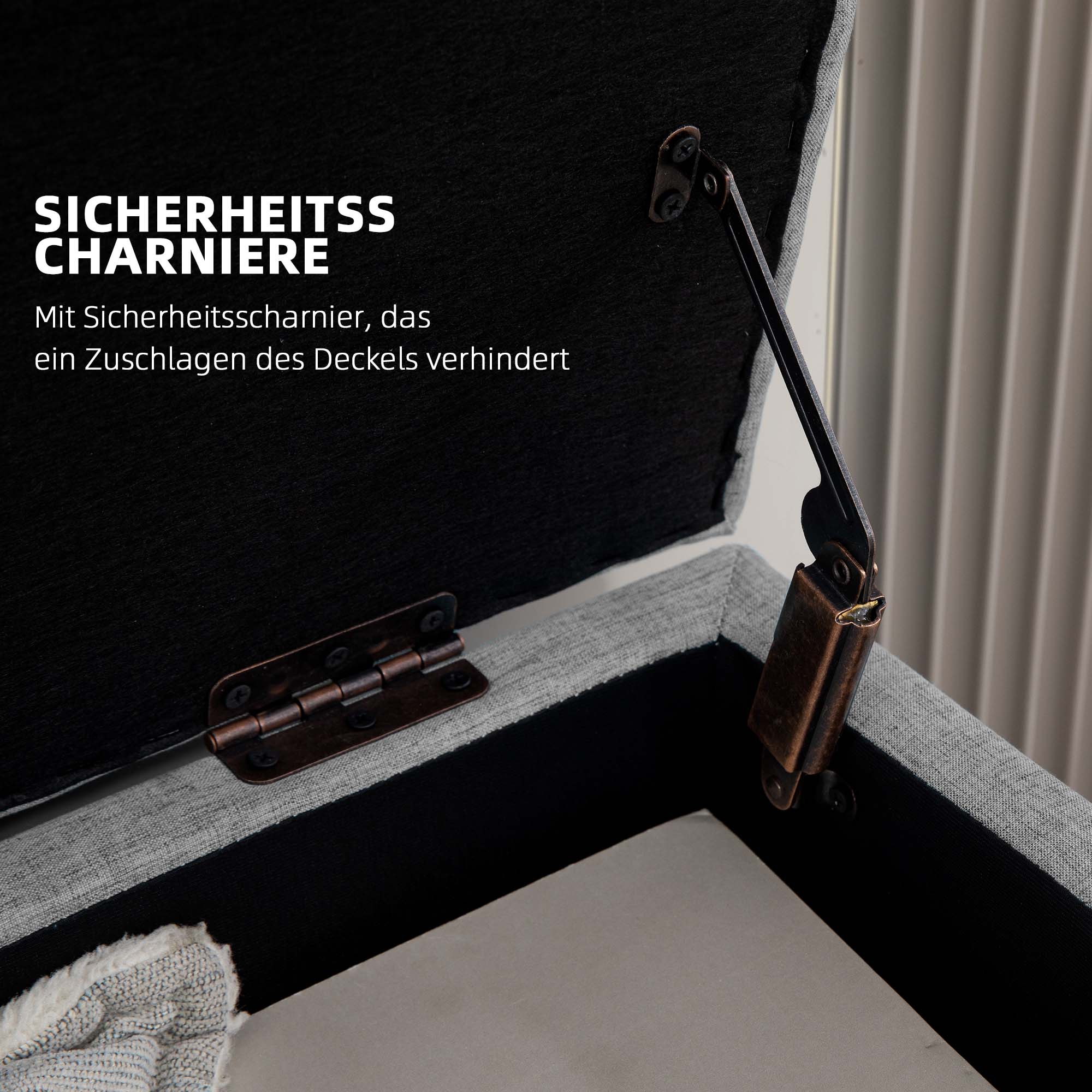 HOMCOM Gestoffeerde Bank met Opbergruimte, Linnenlook Bekleding, Rubberhout Poten, tot 220 kg, 110x39x45cm, Grijs