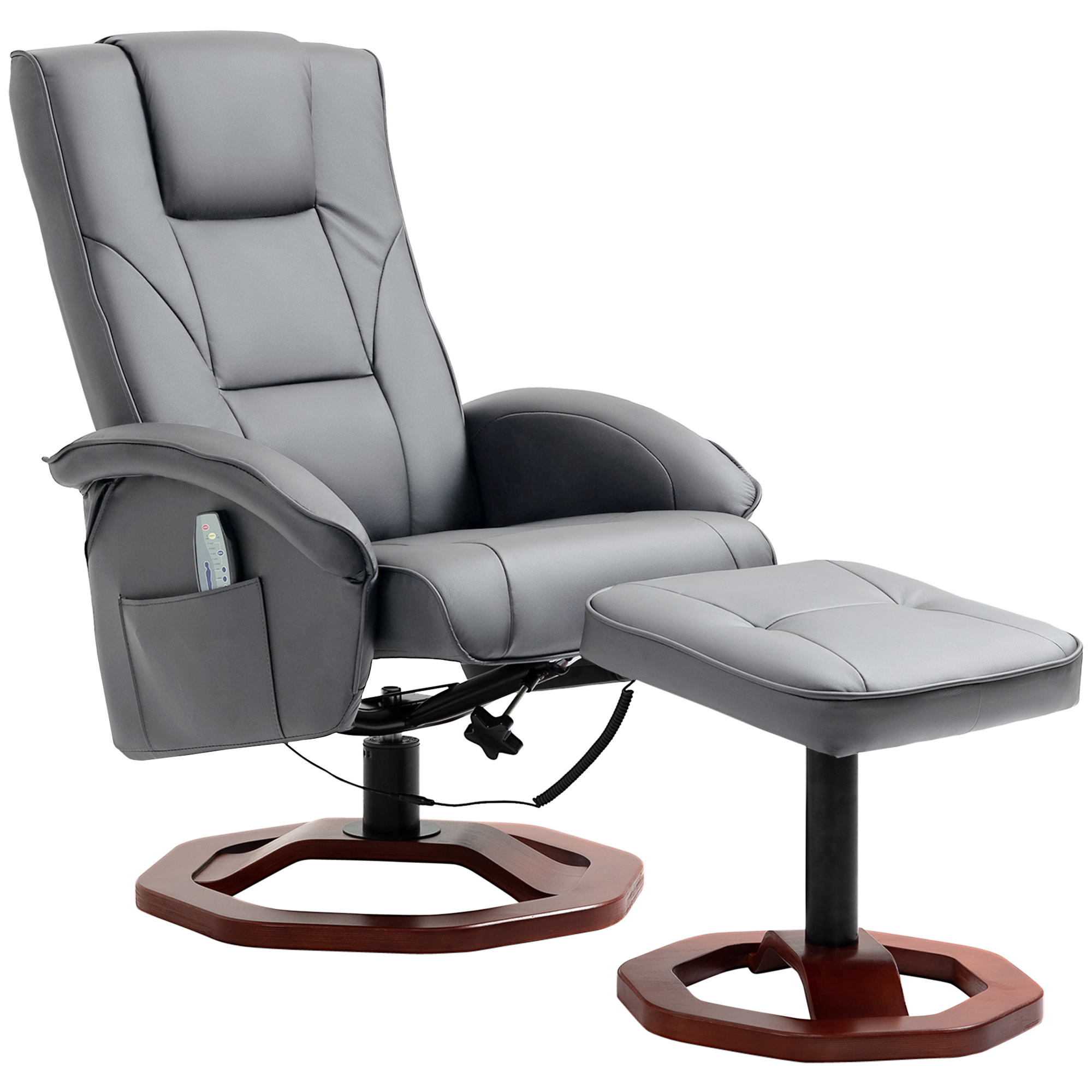 HOMCOM Massagestoel met Voetenbank, Verstelbaar, Afstandsbediening, Draaibaar, Leatherlook, tot 150 kg, Donkergrijs