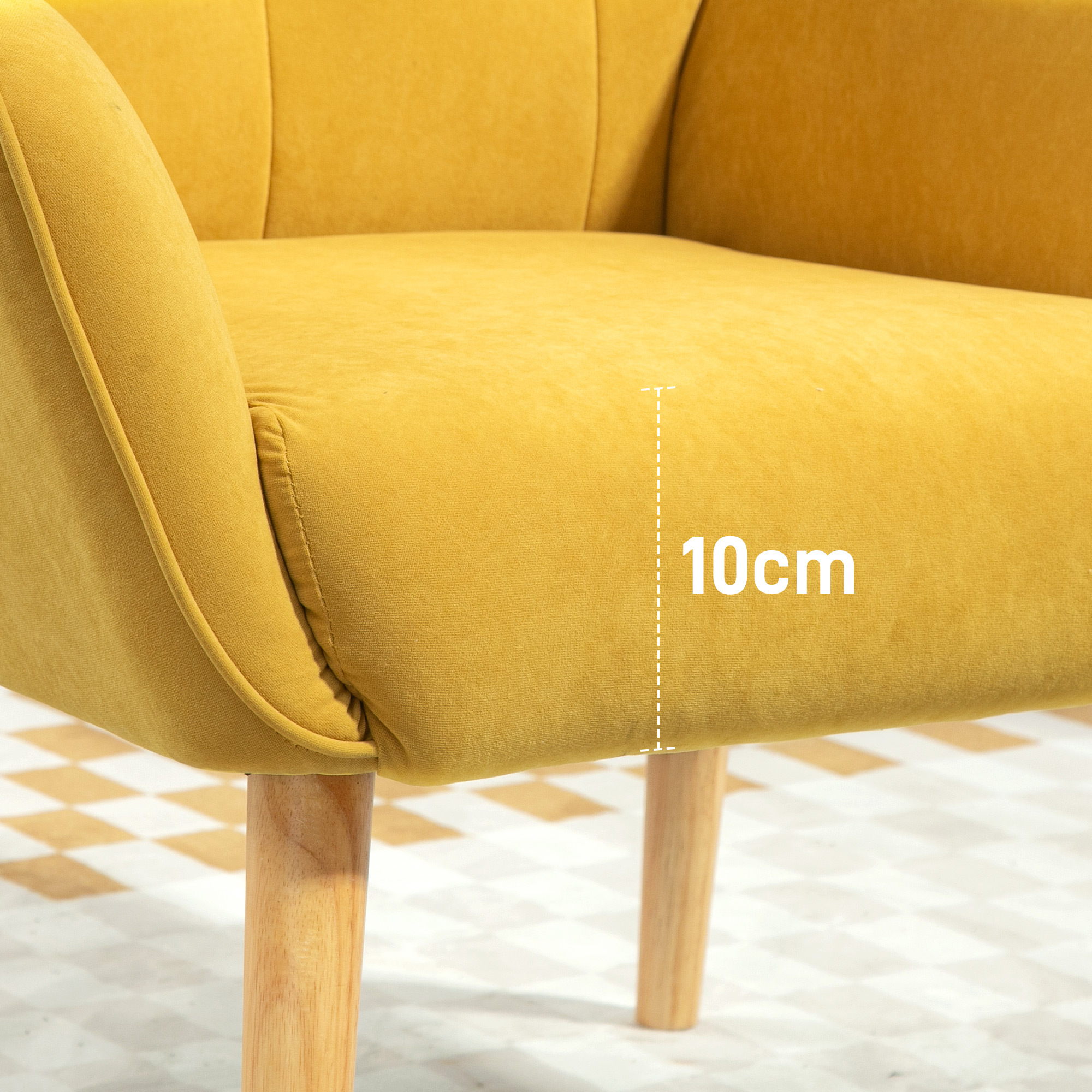 HOMCOM Gestoffeerde fauteuil, Woonkamerstoel met stiksels, Zachte bekleding in Fluweel Look, tot 120 kg, Geel