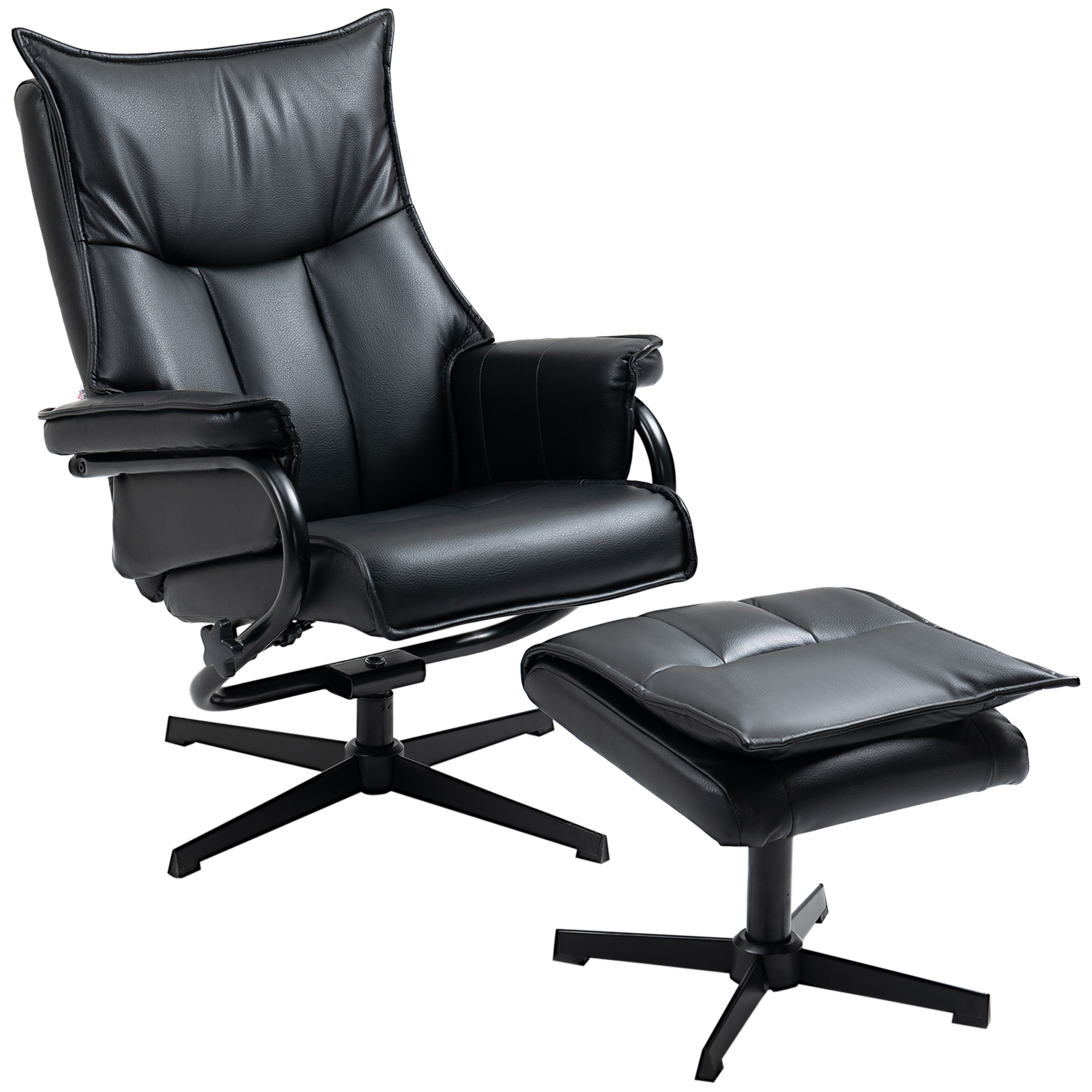 Homcom relaxfauteuil met kruk, draaibaar, verstelbare rugleuning, stalen frame, zwart