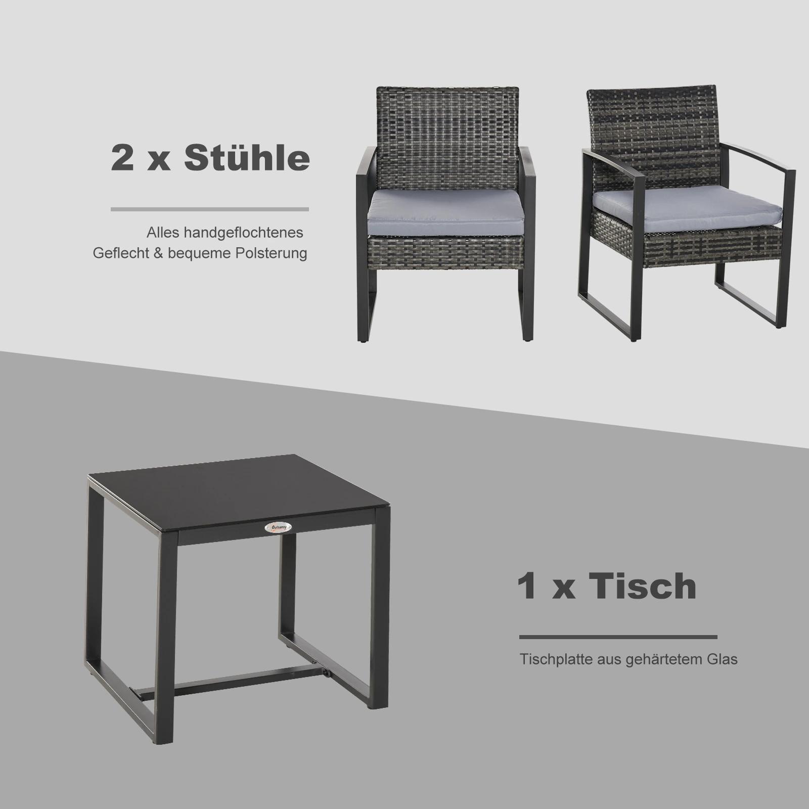 Outsunny Poly-rotan zitgroep 5-delig Tuinset met kussens tuin grijs