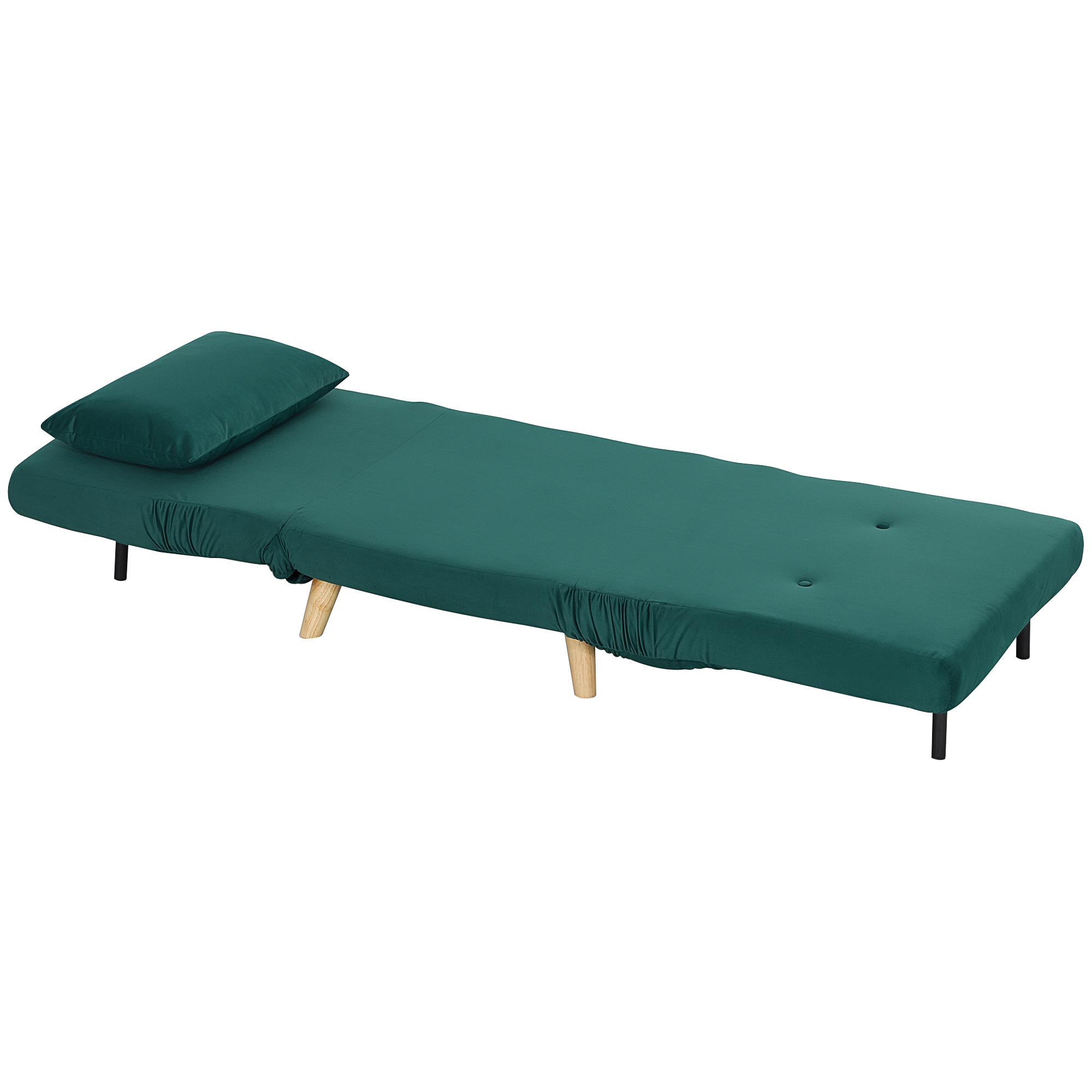 HOMCOM Opklapbare Stoel met Bedfunctie, Opvouwbare Relaxstoel in Fluweel Look, Verstelbare Rugleuning, tot 120 kg Belastbaar, Donkergroen