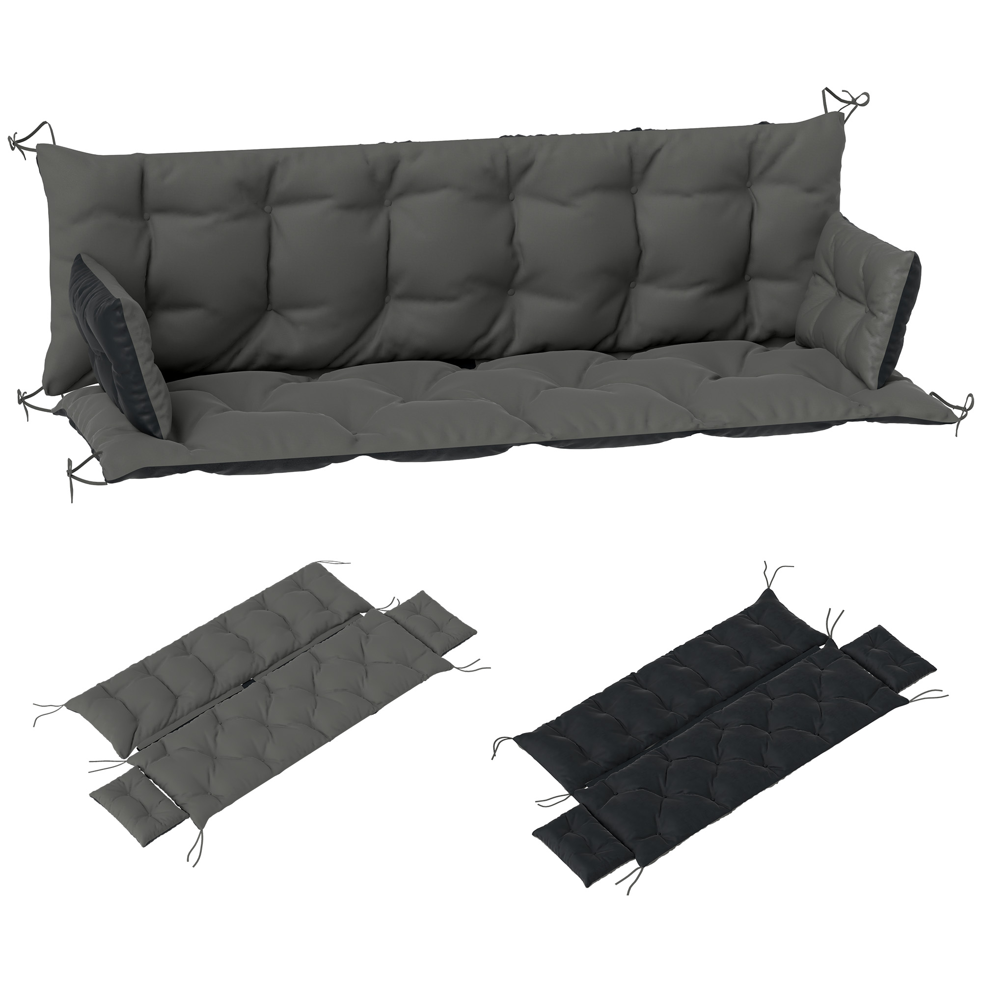 Outsunny Outdoor kussen set voor bank of schommelbank, tweezijdig, polyester, schuim, 180 x 110 x 8 cm, Donkergrijs