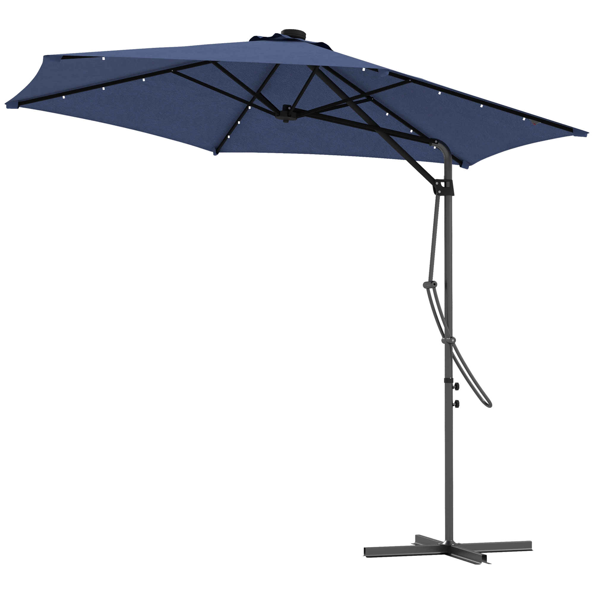 Outsunny Tuinparasol, zweefparasol, LED's, zonnepaneel, weerbestendig, inclusief beschermhoes, Ø290 x 260 cm, donkerblauw