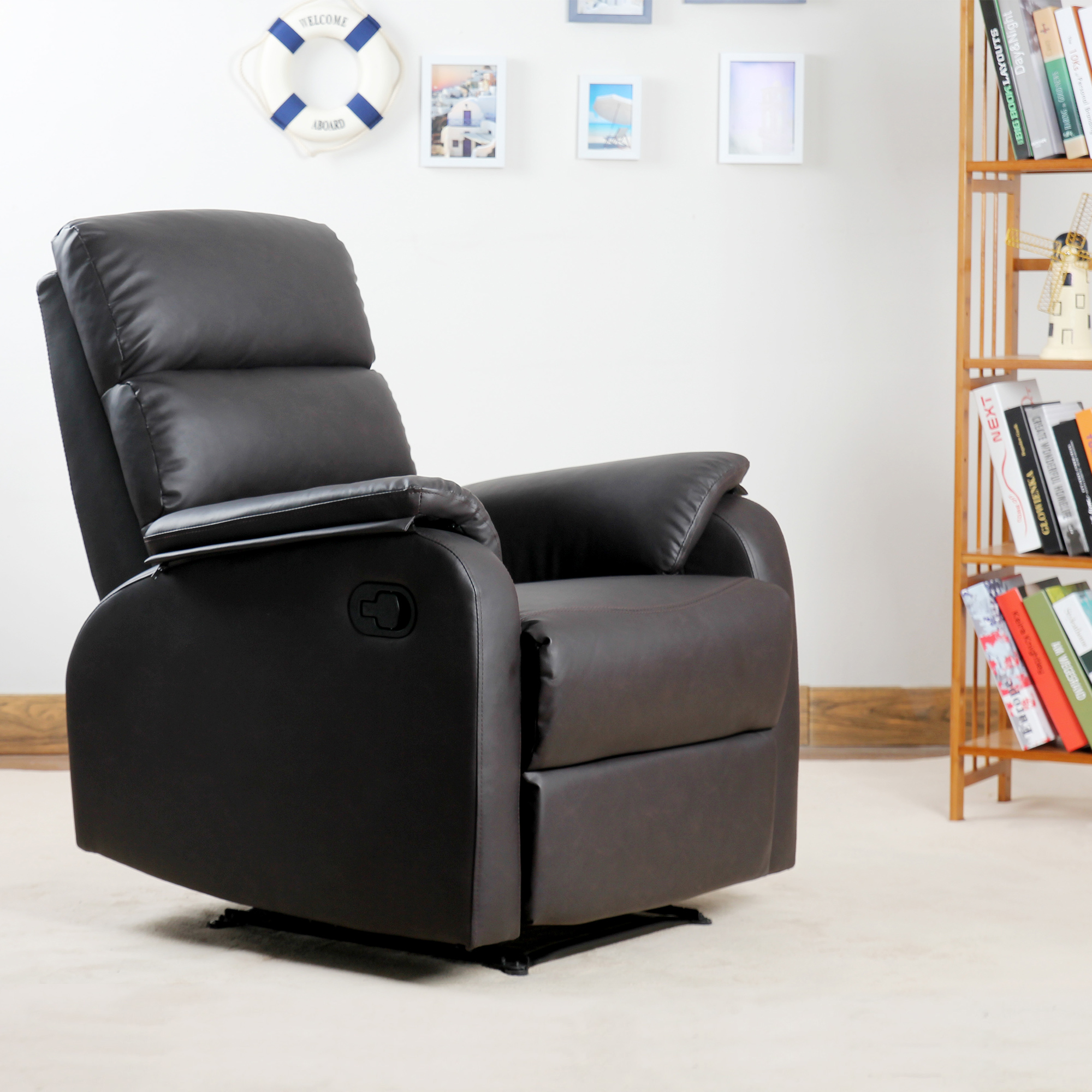 HOMCOM relaxstoel tv stoel bank stoel ligstoel verstelbaar ergonomisch kunstleer staal bruin + zwart 75 x 92 x 99 cm