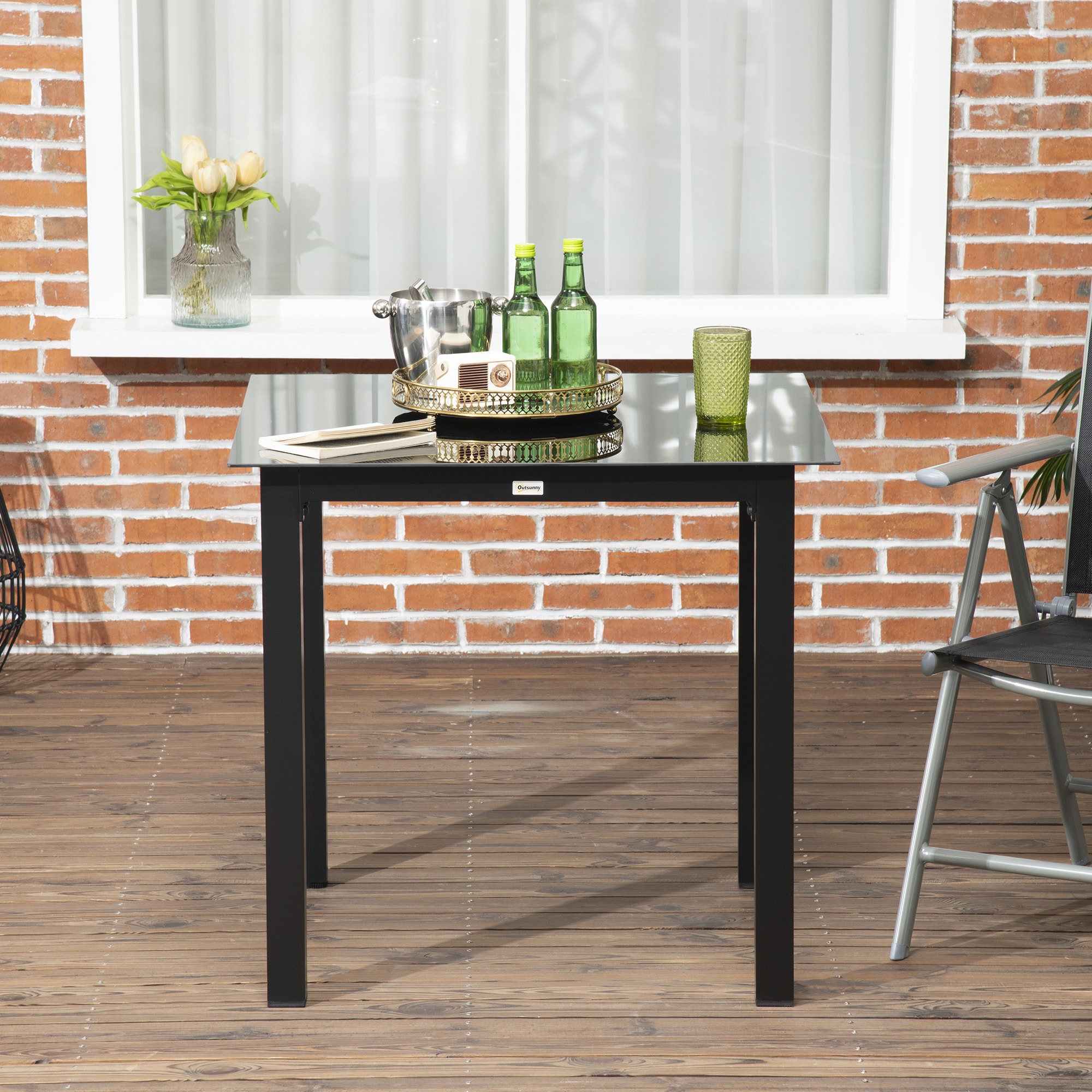 Outsunny Tuinmeubel Tuintafel Loungetafel voor buiten, weerbestendig, 80 x 80 x 74 cm, Zwart