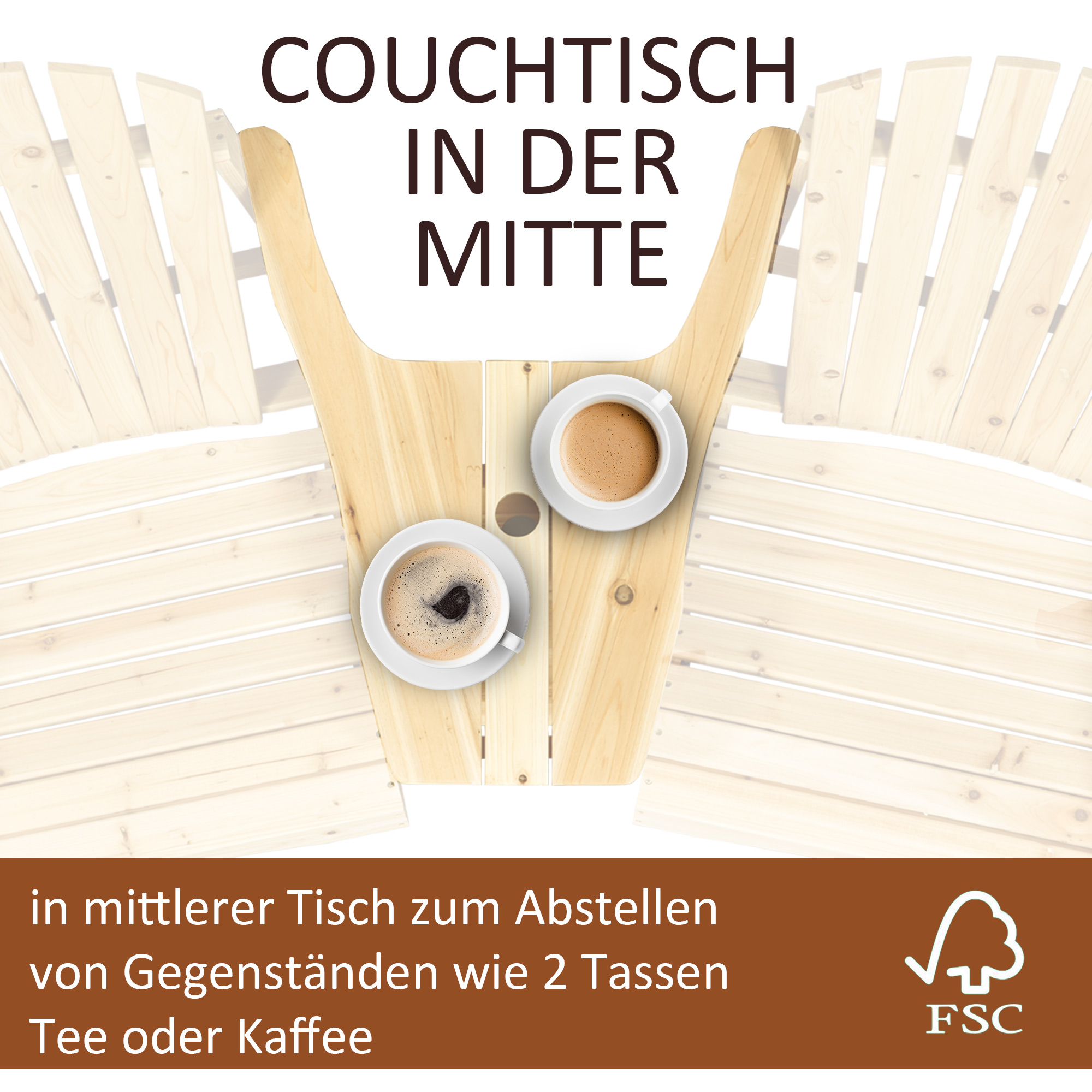 Outsunny 2 tuinstoelen met bijzettafel naturel dennenhout 178 x 87 x 92 cm